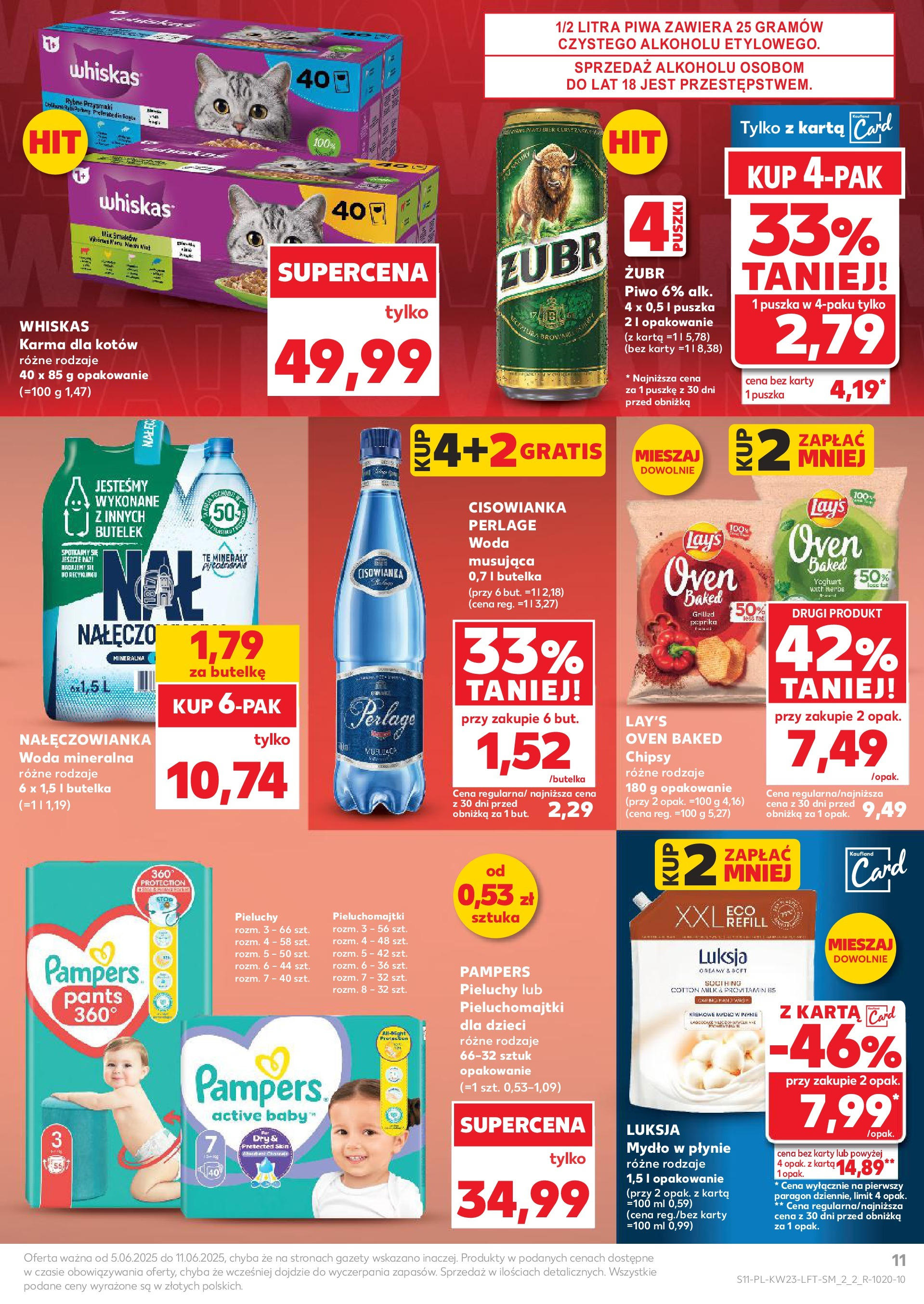 Kaufland gazetka od 05.06.2025 - od jutra PDF | Strona: 11 | Produkty: Chipsy, Mydło w płynie, Karma dla kotów, Woda