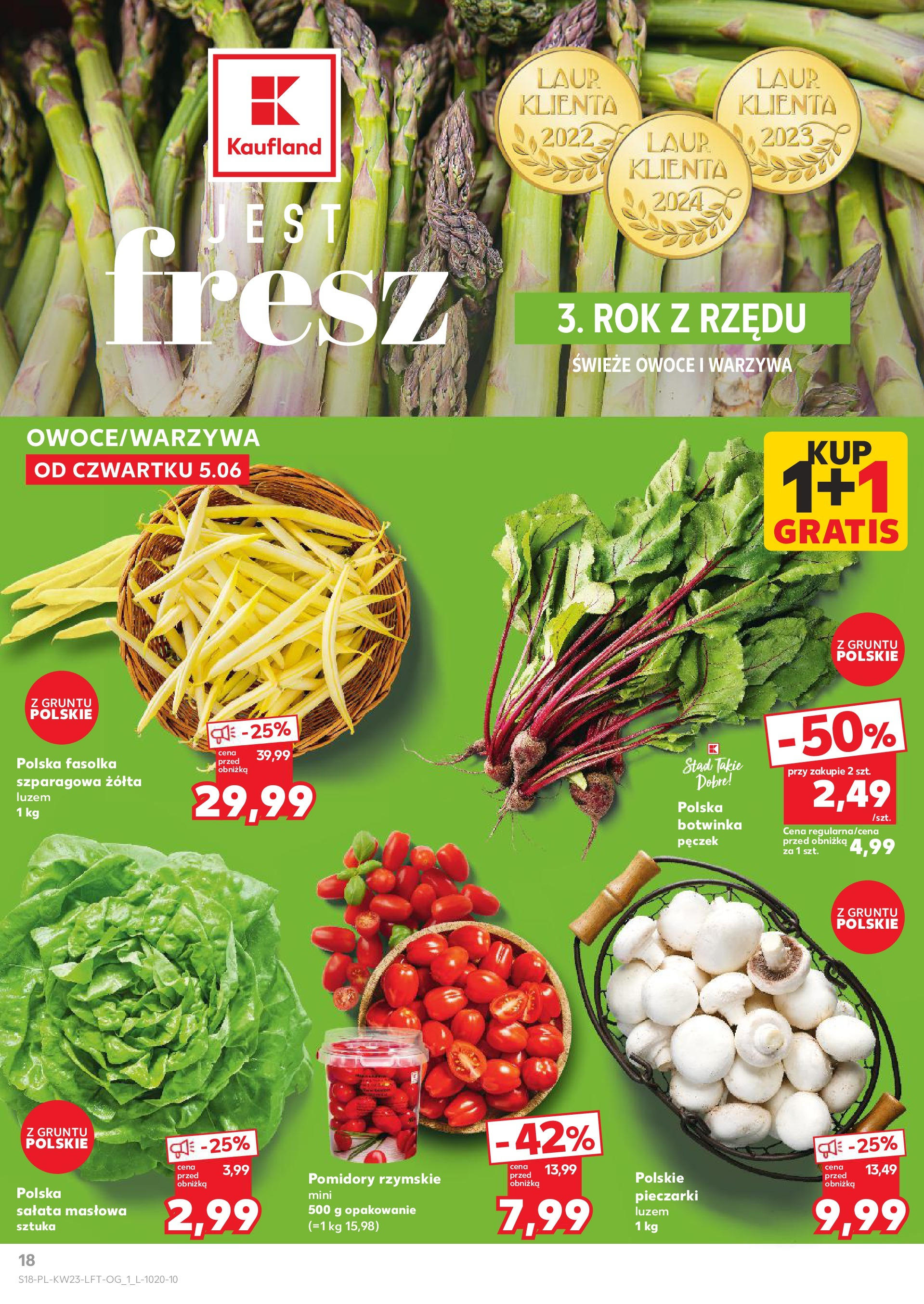 Kaufland gazetka od 05.06.2025 - od jutra PDF | Strona: 18 | Produkty: Pieczarki, Fasolka szparagowa, Pomidory, Owoce