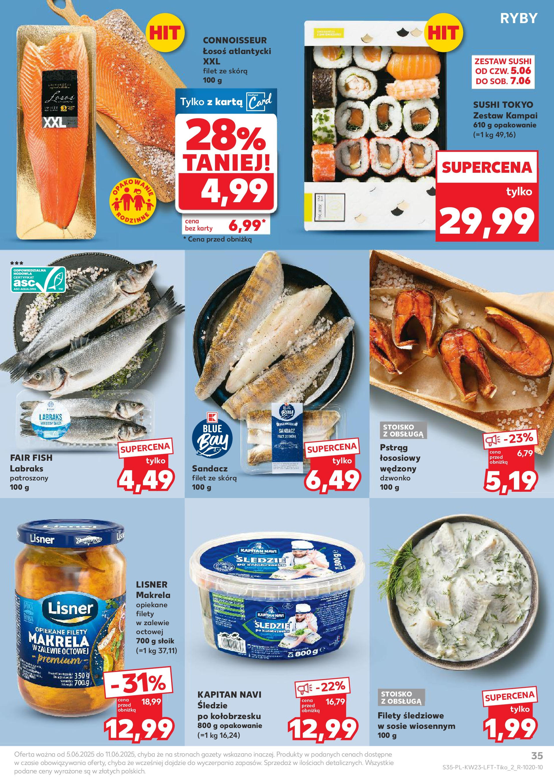 Kaufland gazetka od 05.06.2025 - od jutra PDF | Strona: 35 | Produkty: Łosoś atlantycki, Łosoś, Sushi, Ryby