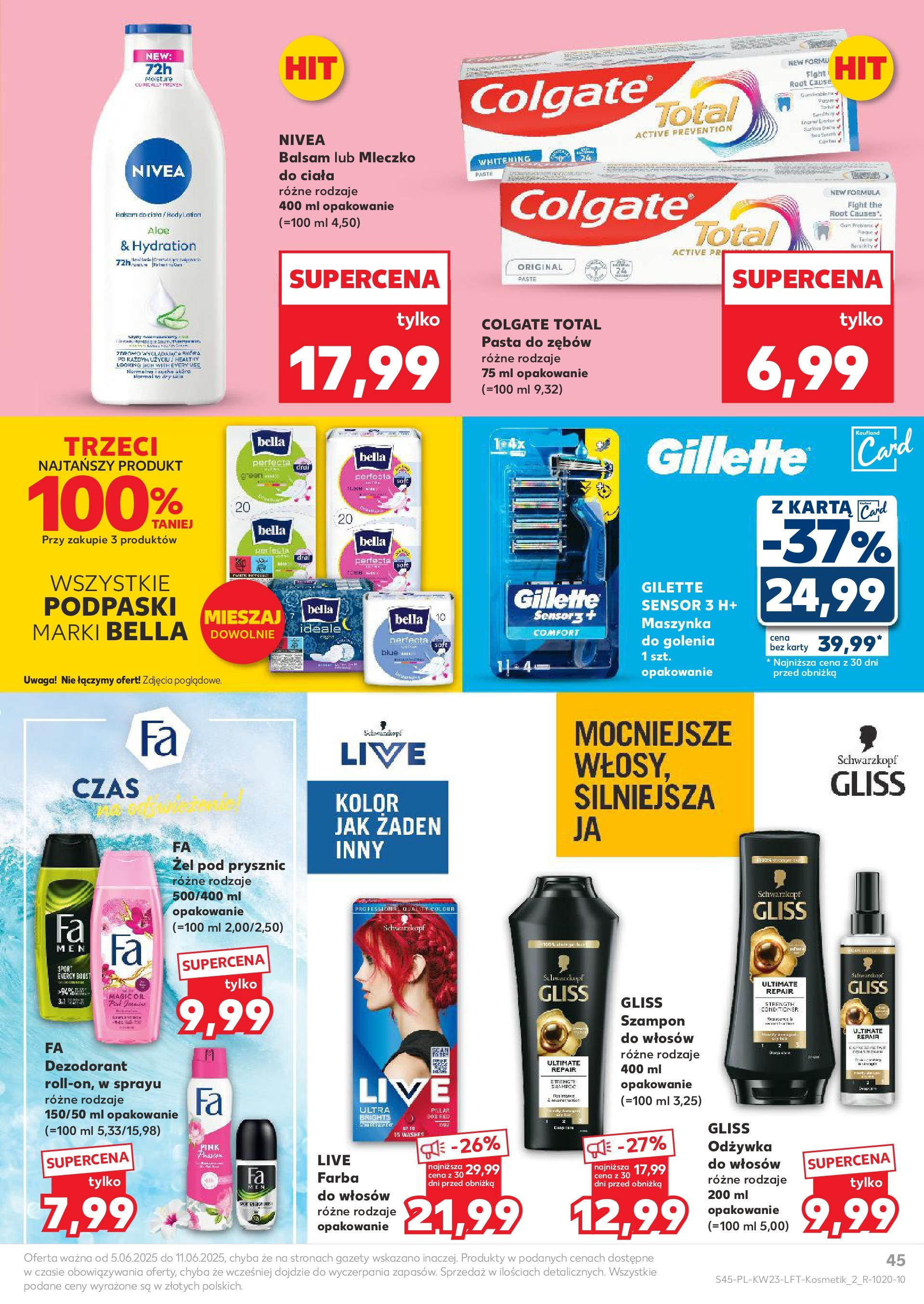 Kaufland gazetka od 05.06.2025 - od jutra PDF | Strona: 45 | Produkty: Farba do włosów, Gillette, Prysznic, Mleczko do ciała