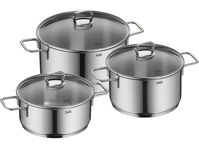 Silit Alicante 3-tlg. Topfset (Für alle Herdarten geeignet, Silber, Edelstahl 18/10 poliert, Glas)