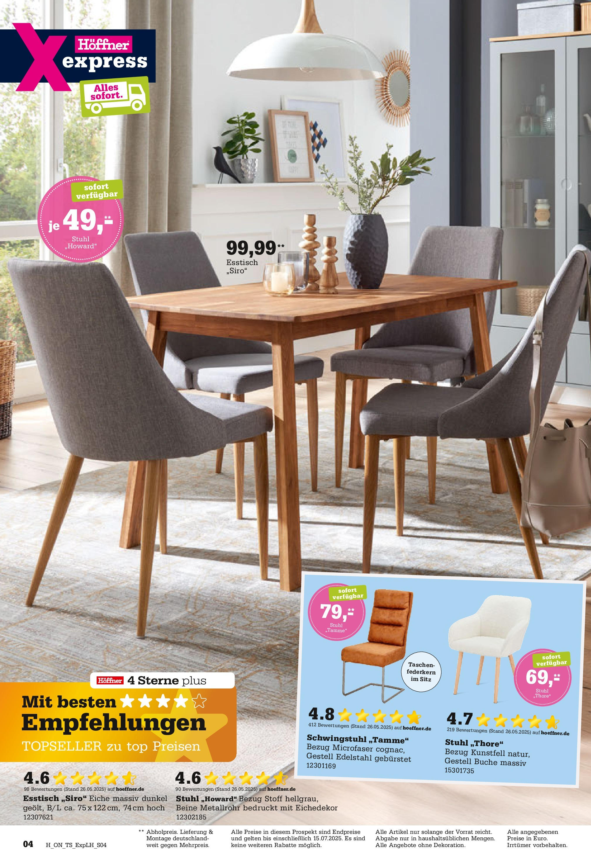 Höffner - Prospekt (ab 03.06.2025) zum Blättern | Seite: 4 | Produkte: Top, Esstisch, Stuhl