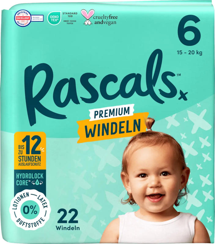 Rascals Windeln Premium Gr. 6 (15-20 kg)