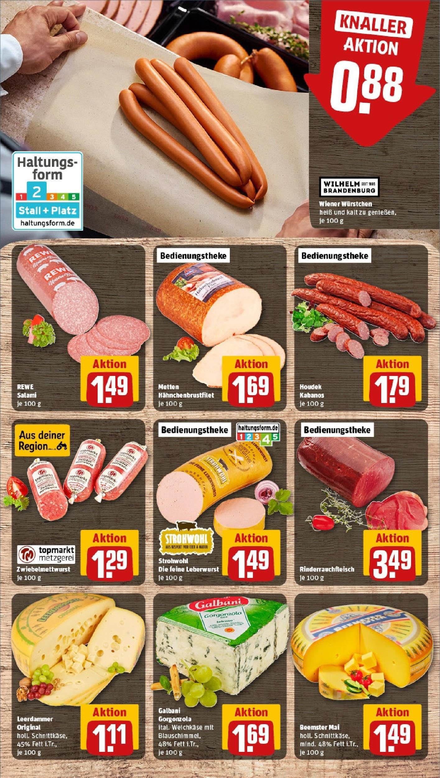 REWE Prospekt ab 08.06.2025 zum Blättern » Angebote | Seite: 9 | Produkte: Wiener wurstchen, Leerdammer, Salami
