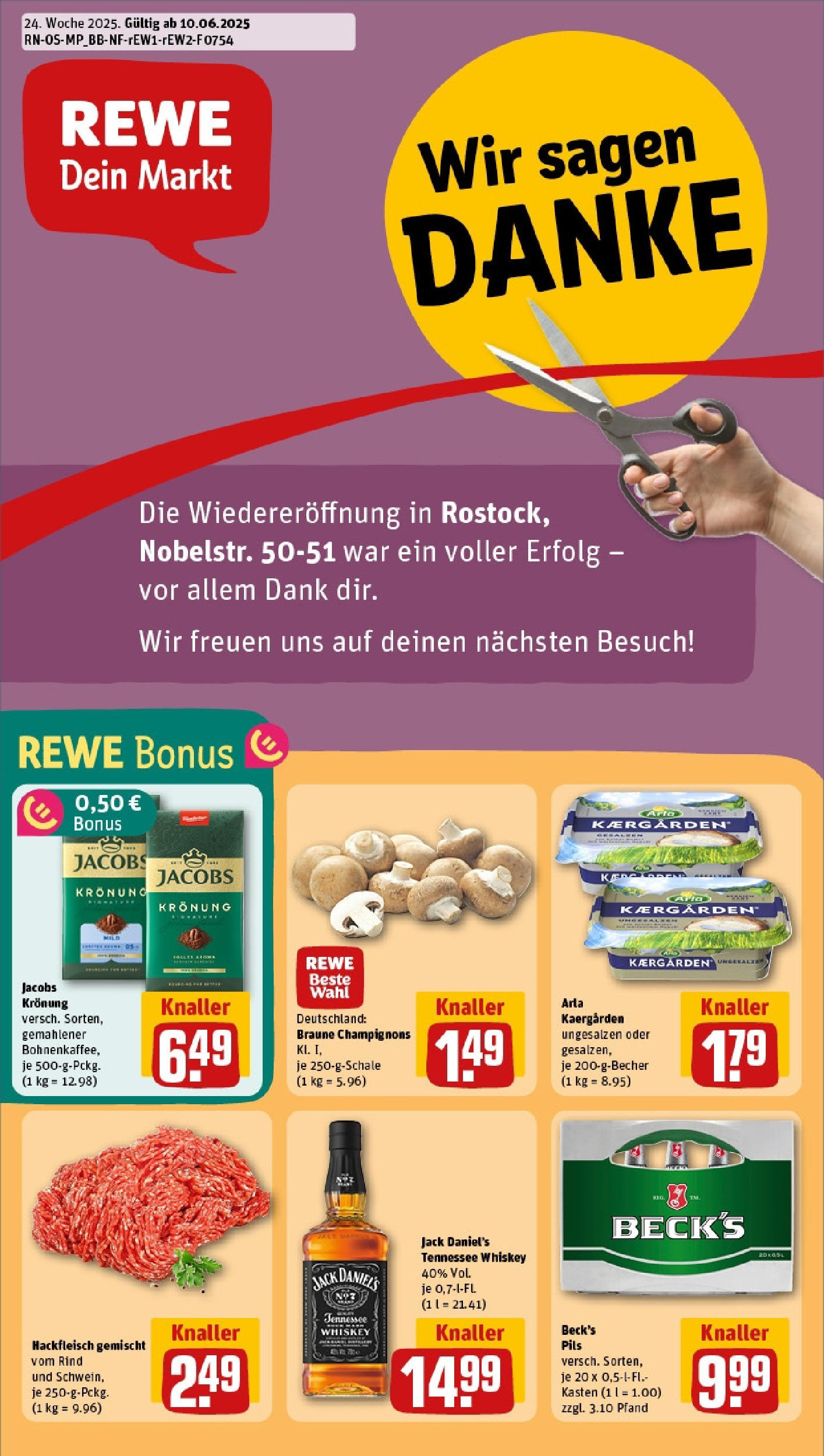 REWE Prospekt ab 08.06.2025 nächste Woche - Prospekt Rostock / Südstadt Vorschau von dem Prospekt des Geschäftes Rewe, gültig ab dem 08.06.2025