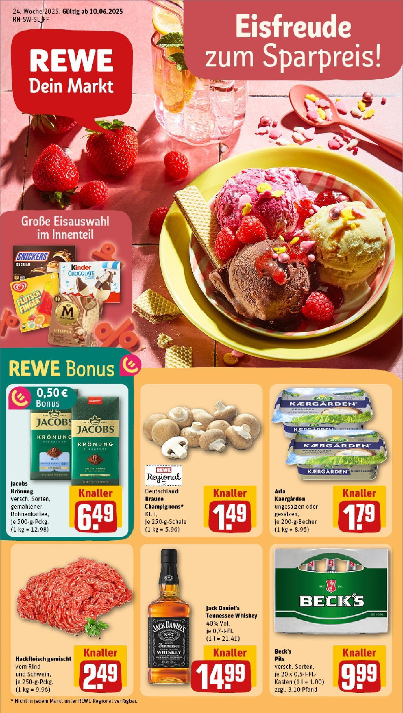 Rewe prospekt Saarlouis/Lisdorf	 (ab 08.06.2025) zum Blättern » Angebote | Seite: 1 | Produkte: Butter, Jack Daniel's, Snickers, Hackfleisch