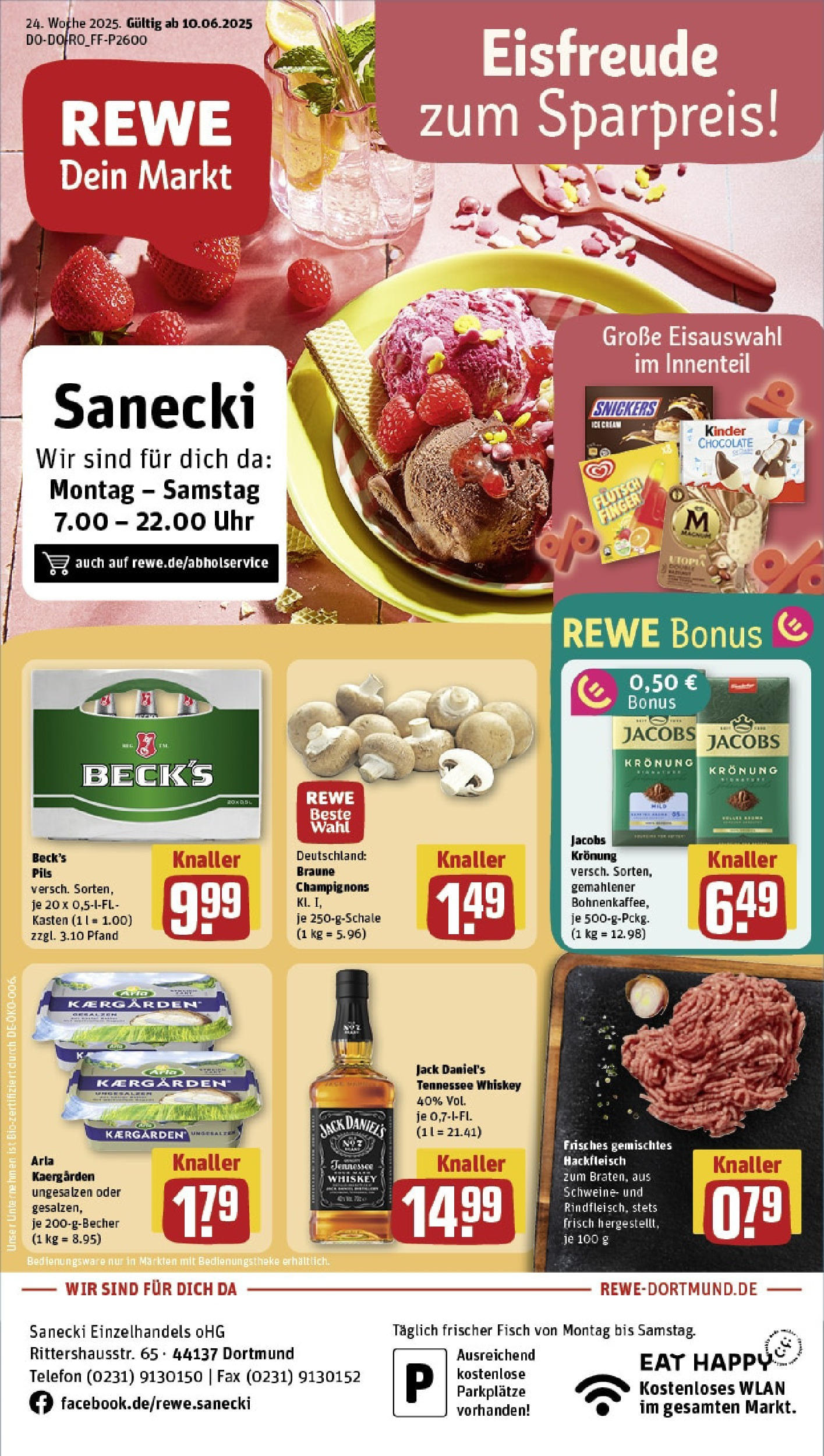 REWE Prospekt ab 08.06.2025 zum Blättern » Angebote | Seite: 1 | Produkte: Butter, Pils, Snickers, Fisch