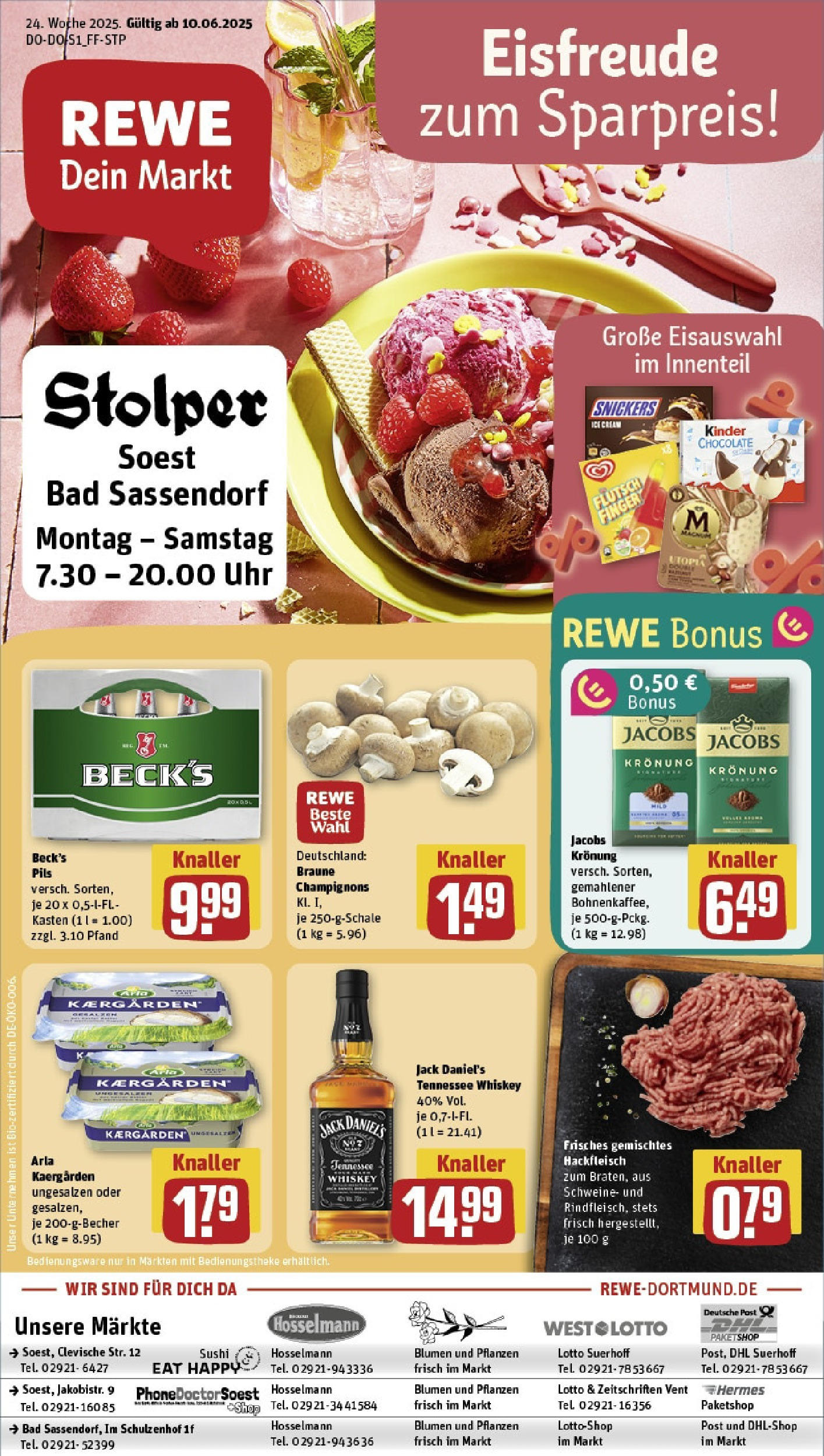 REWE Prospekt ab 08.06.2025 zum Blättern » Angebote | Seite: 1 | Produkte: Butter, Jack Daniel's, Whiskey, Uhr
