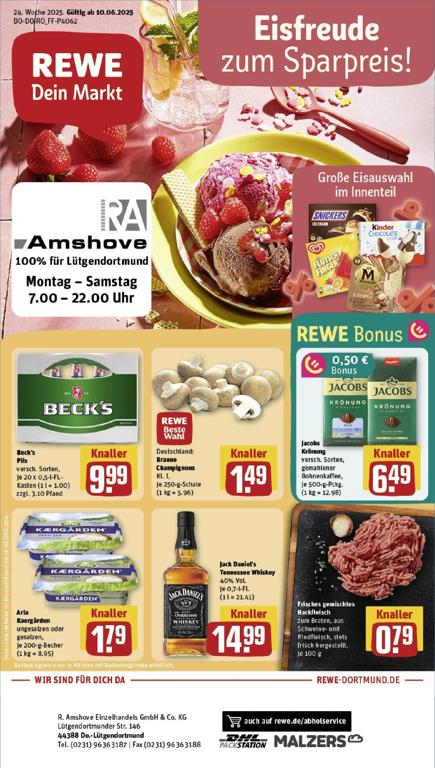 REWE Prospekt ab 08.06.2025 zum Blättern » Angebote | Seite: 1 | Produkte: Butter, Pils, Jack Daniel's, Whiskey
