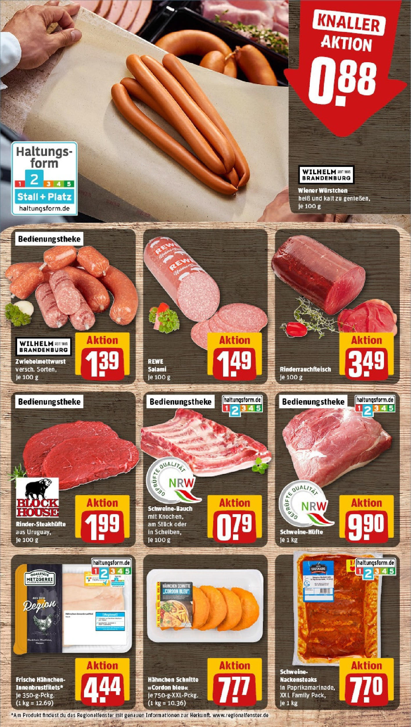 REWE Prospekt ab 08.06.2025 zum Blättern » Angebote | Seite: 8 | Produkte: Nackensteaks, Hahnchen, Wiener wurstchen, Salami