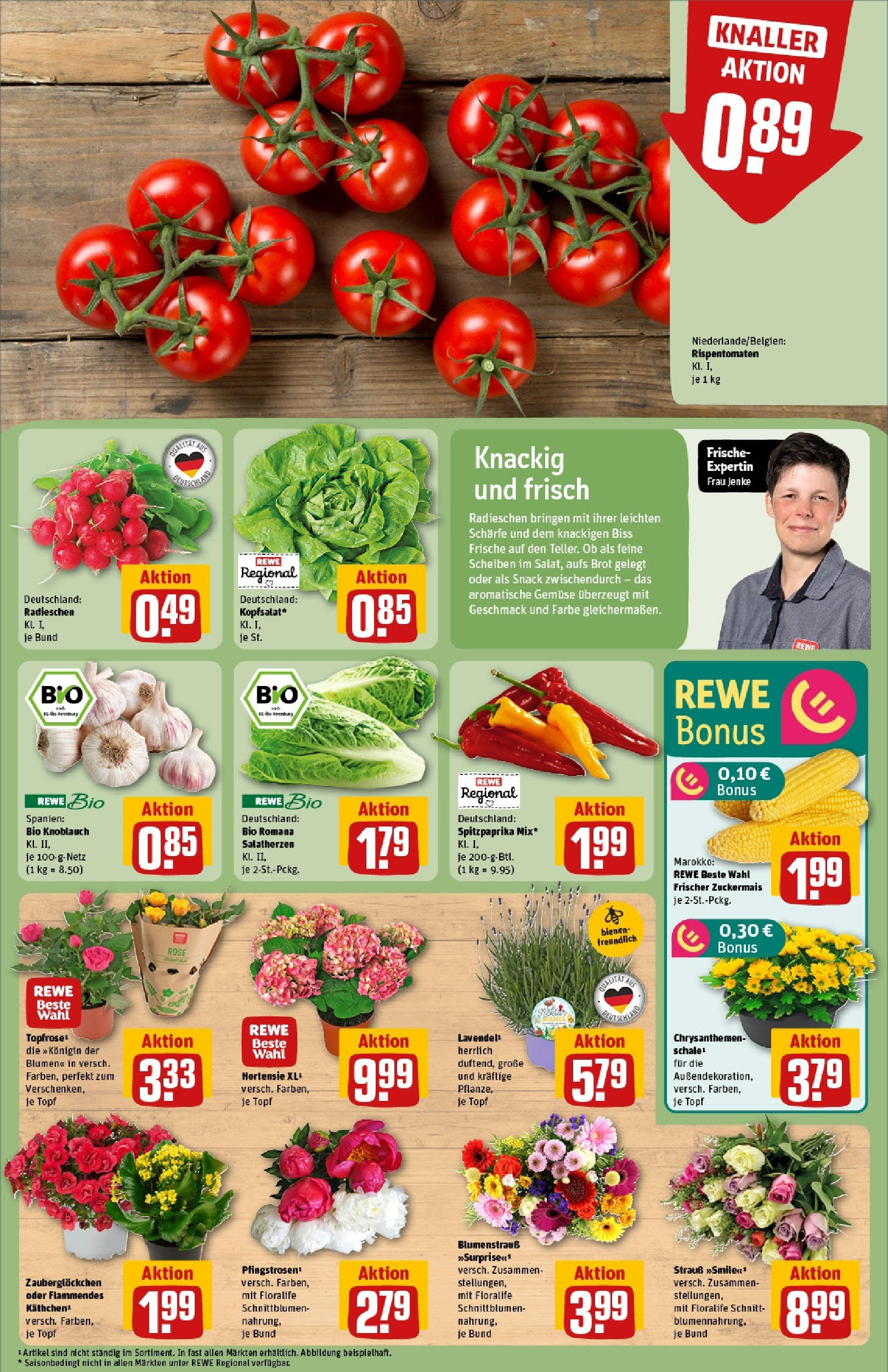REWE Prospekt ab 08.06.2025 zum Blättern » Angebote | Seite: 7 | Produkte: Blumen, Gemüse, Knoblauch, Brot