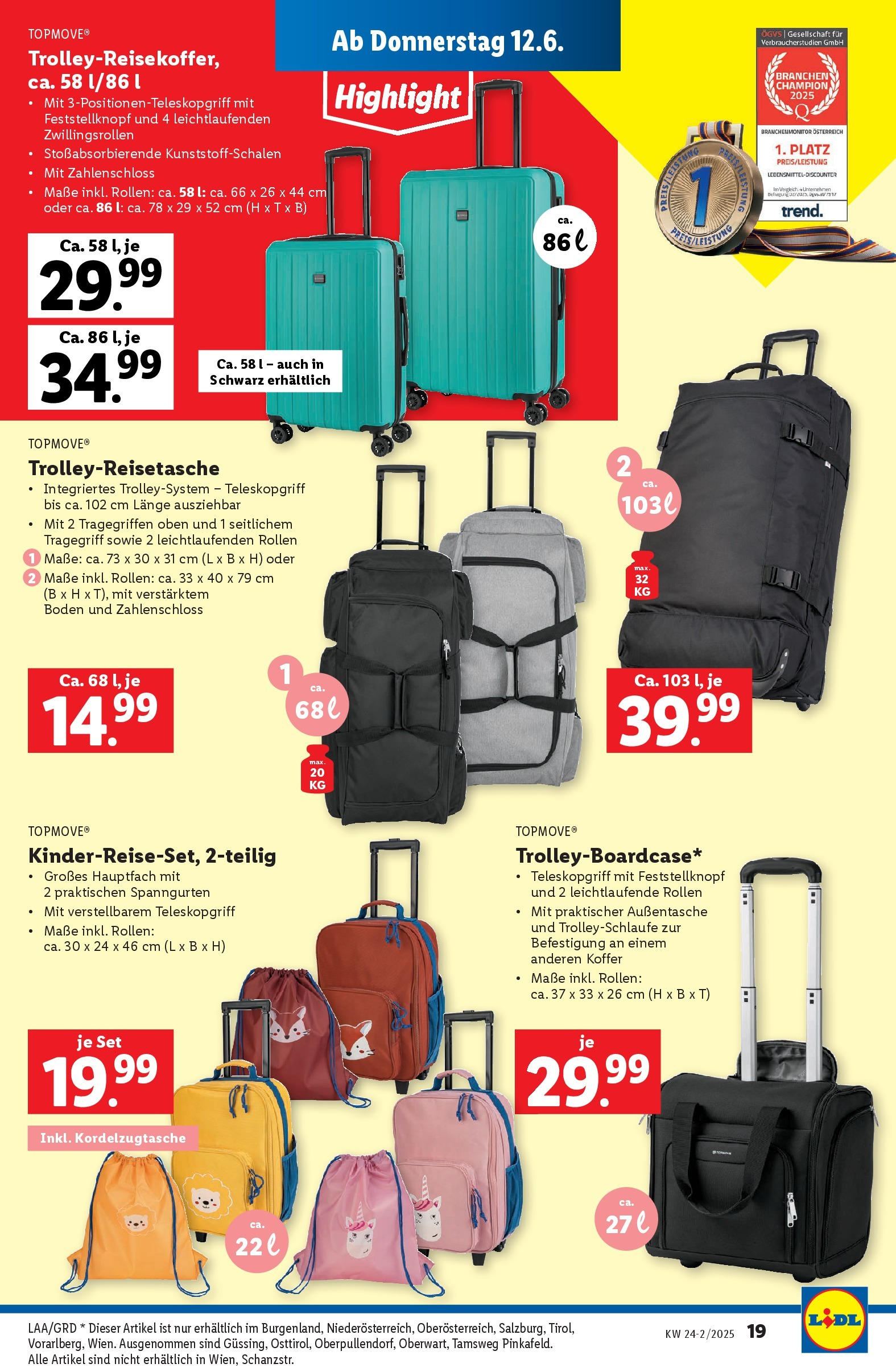 Lidl Flugblatt - Salzburg, Jenbach, Dornbirn ab 11.06.2025 ✳️ Angebote ab donnerstag | Seite: 21 | Produkte: Koffer Lidl Flugblatt - Salzburg, Jenbach, Dornbirn ab 11.06.2025 - Angebote ab donnerstag | Seite: 21 | Produkte: Koffer