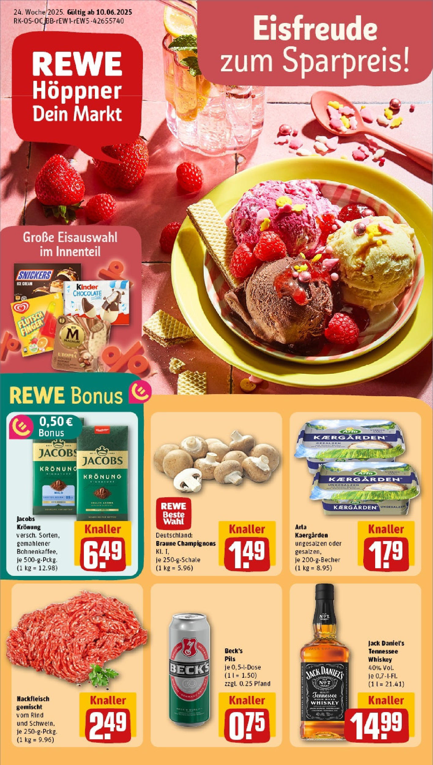 Rewe prospekt Berlin / Mitte	 (ab 08.06.2025) zum Blättern » Angebote | Seite: 1 | Produkte: Pils, Champignons, Whiskey, Hackfleisch