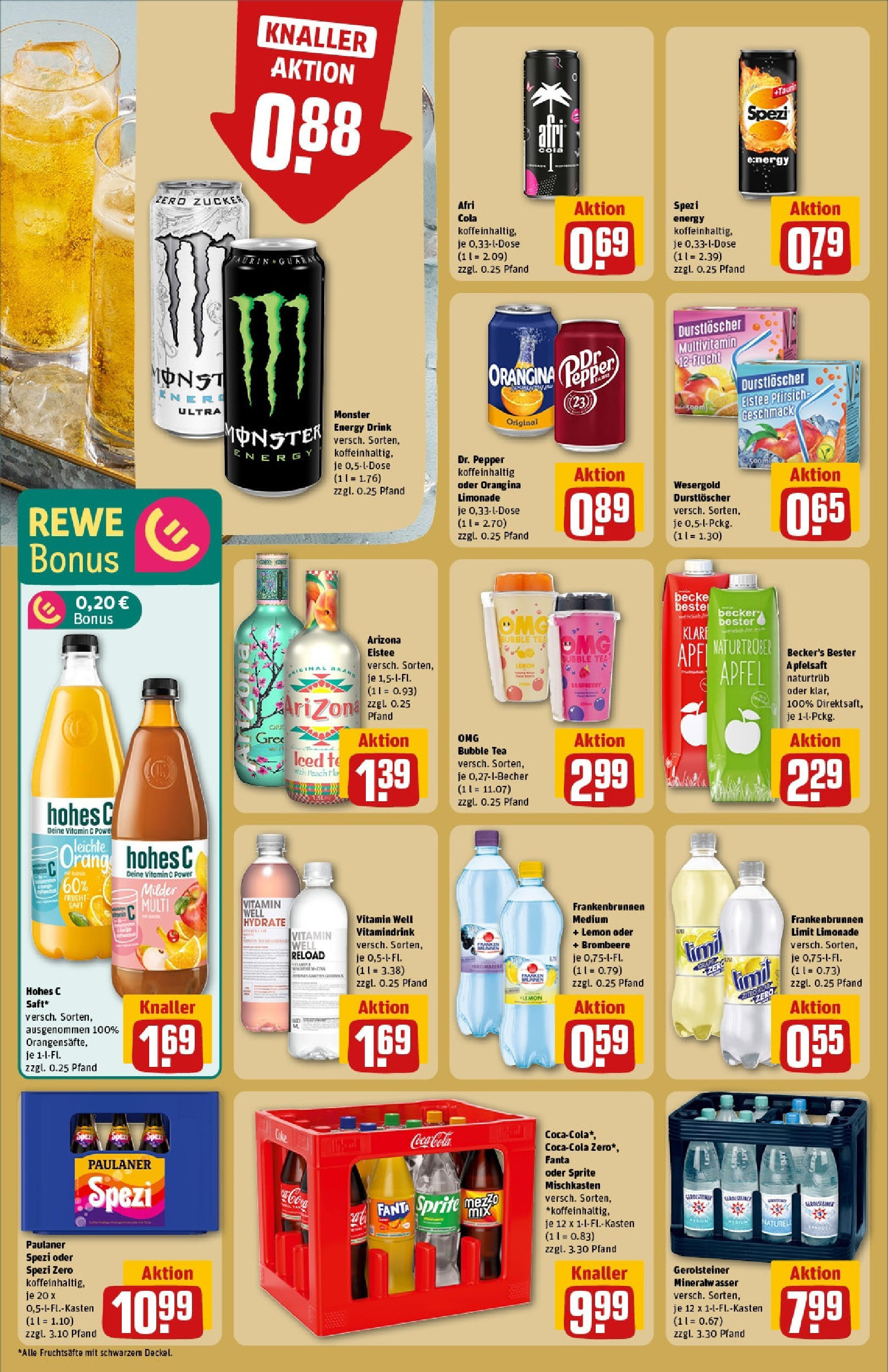 REWE Prospekt ab 08.06.2025 zum Blättern » Angebote | Seite: 22 | Produkte: Durstloscher, Limonade, Apfelsaft, Monster