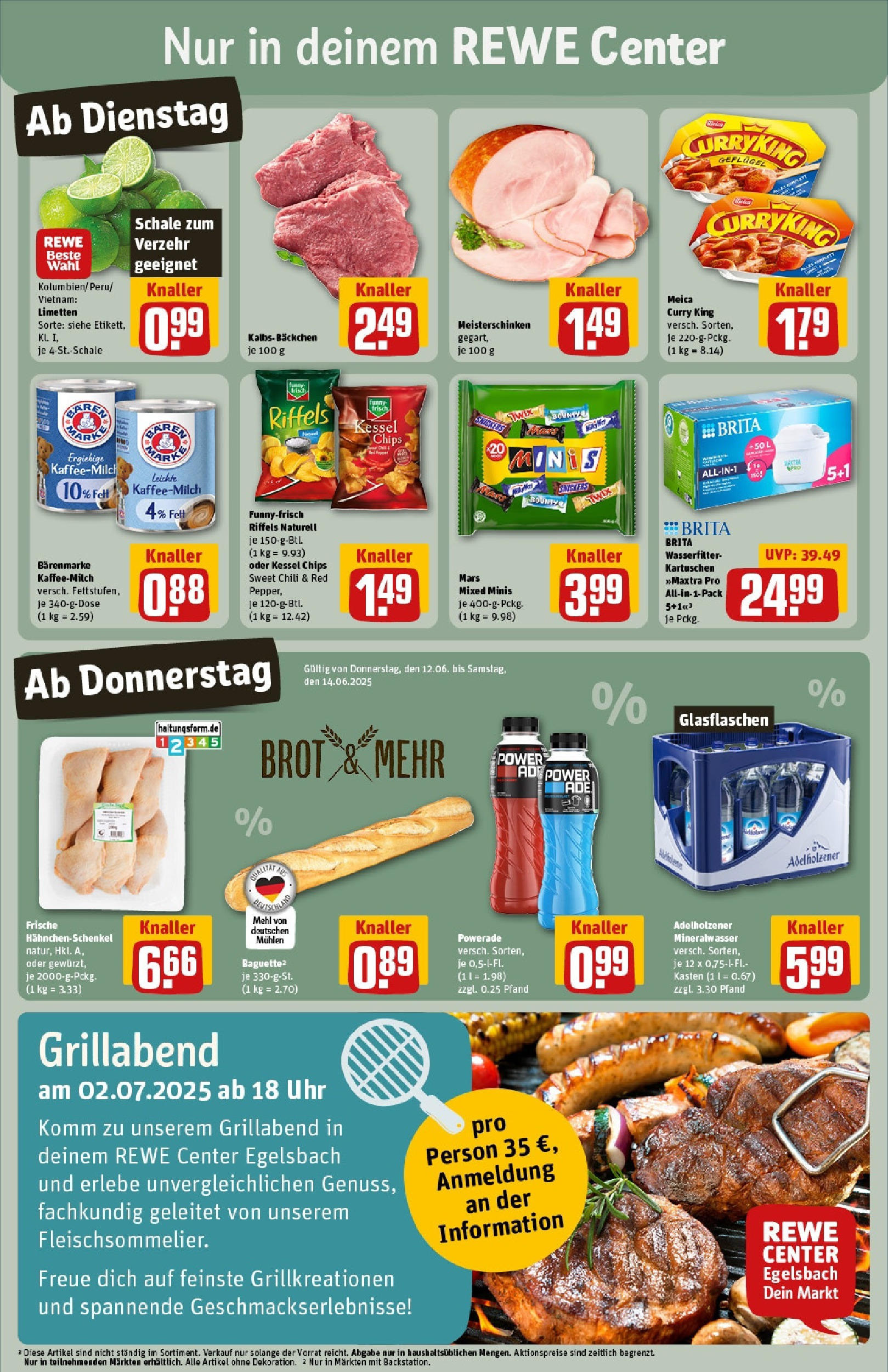 REWE Prospekt ab 08.06.2025 zum Blättern » Angebote | Seite: 3 | Produkte: Hahnchenschenkel, Limetten, Snickers, Mars