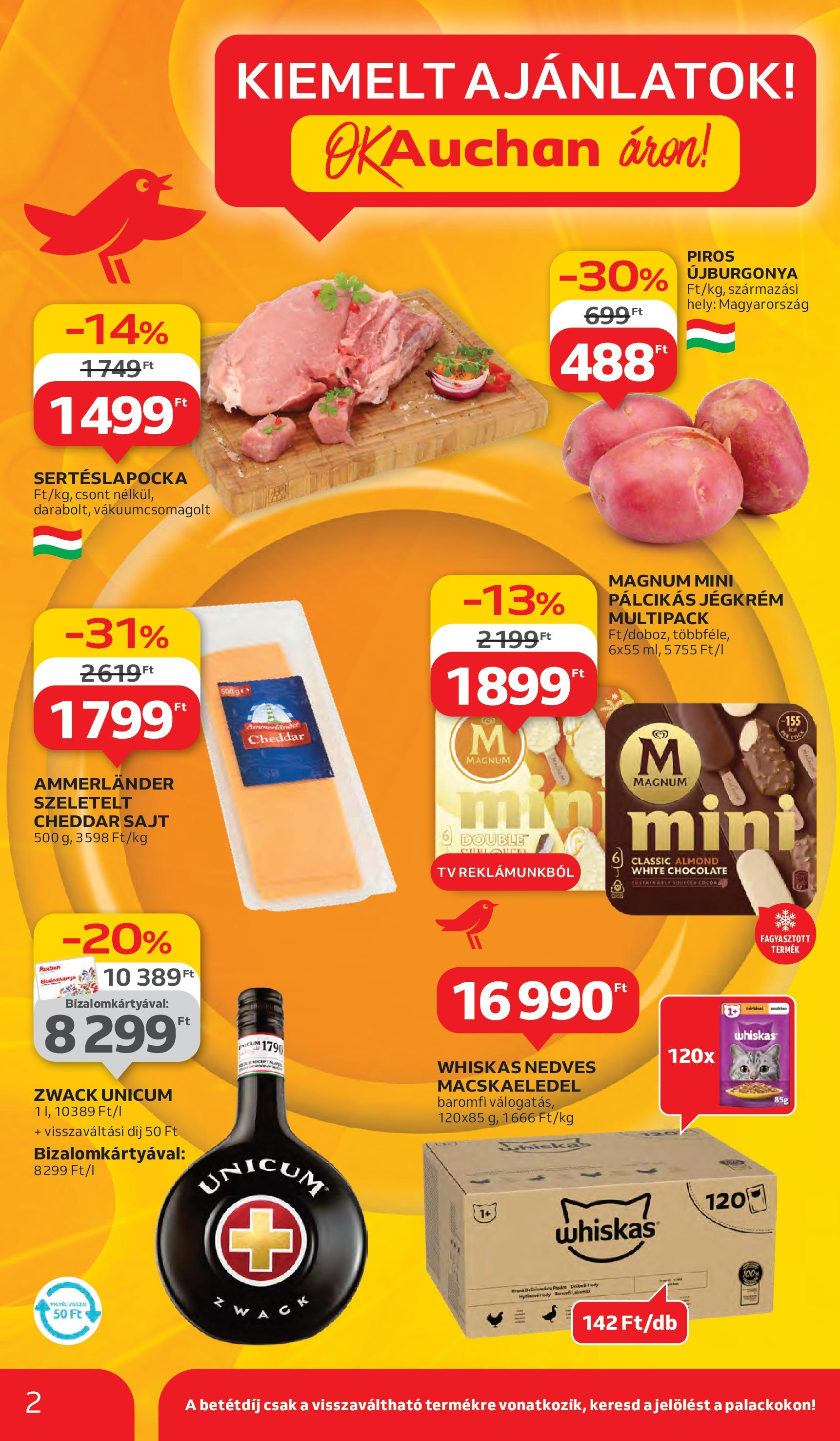 Auchan Akciós újság - 2025.06.05. -tól/töl > akció, lapozható szórólap 🛍️ | Oldal: 2 | Termékek: Macskaeledel, TV, Sajt, Jégkrém