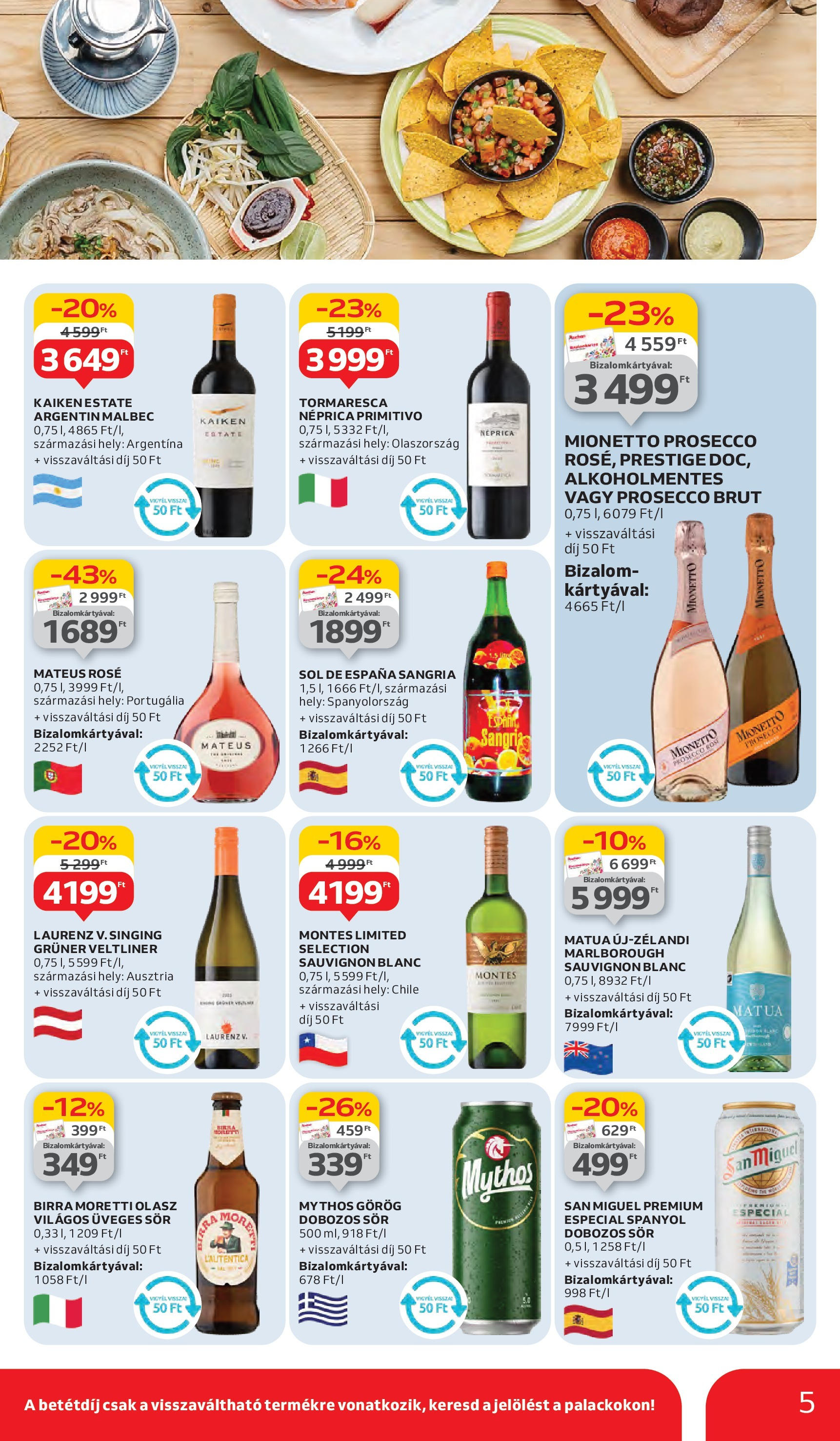 Auchan Akciós újság - 2025.06.05. -tól/töl > akció, lapozható szórólap 🛍️ | Oldal: 5 | Termékek: Sangria, Dobozos sör, Sör