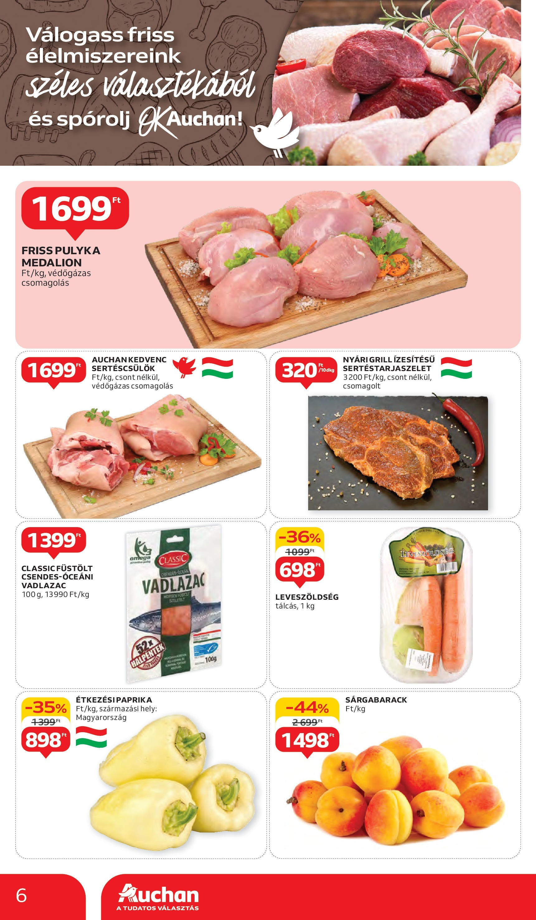 Auchan Akciós újság - 2025.06.05. -tól/töl > akció, lapozható szórólap 🛍️ | Oldal: 6 | Termékek: Sárgabarack, Sertéscsülök, Grill