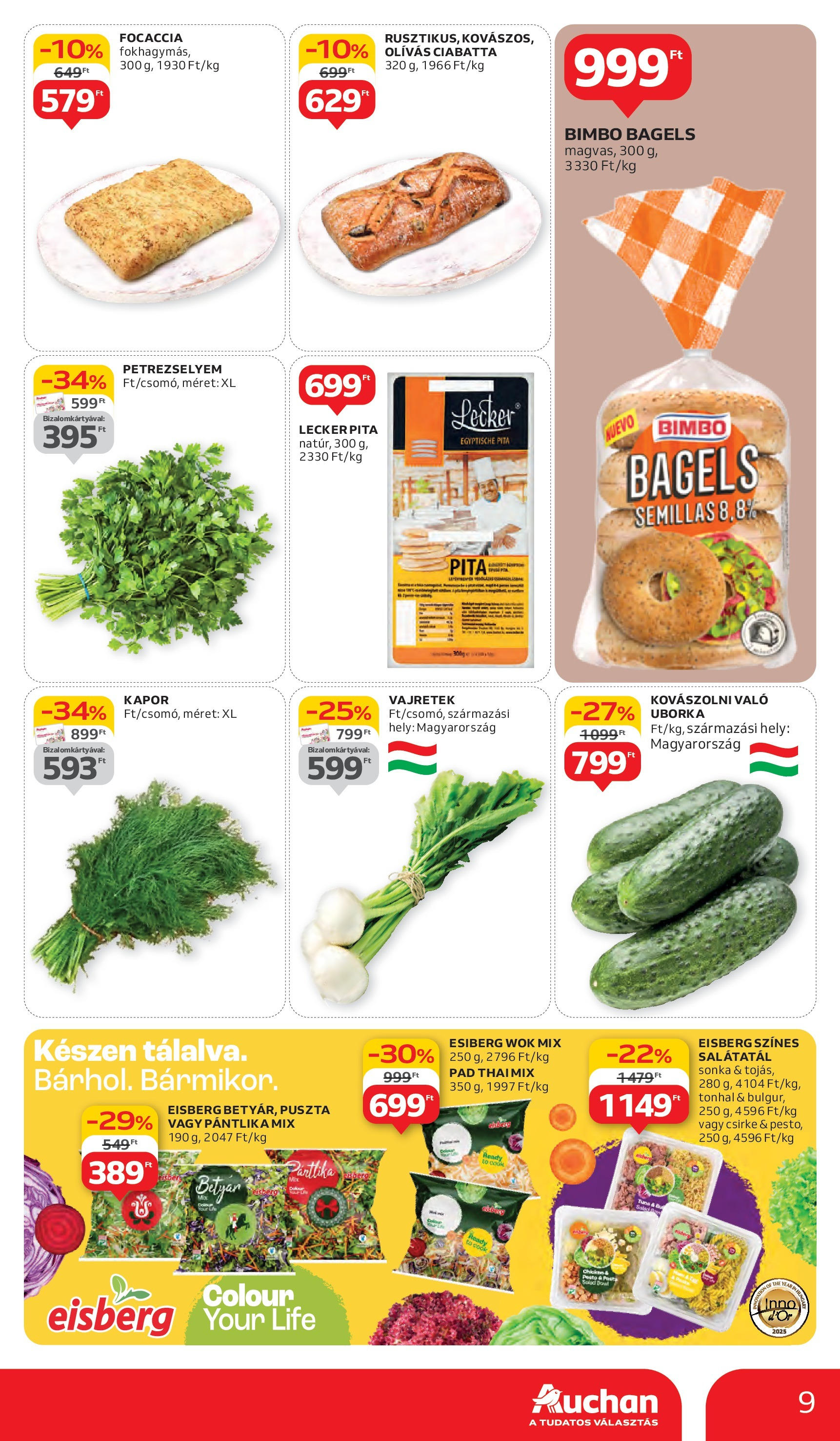 Auchan Akciós újság - 2025.06.05. -tól/töl > akció, lapozható szórólap 🛍️ | Oldal: 9 | Termékek: Petrezselyem, Kapor, Sonka, Saláta