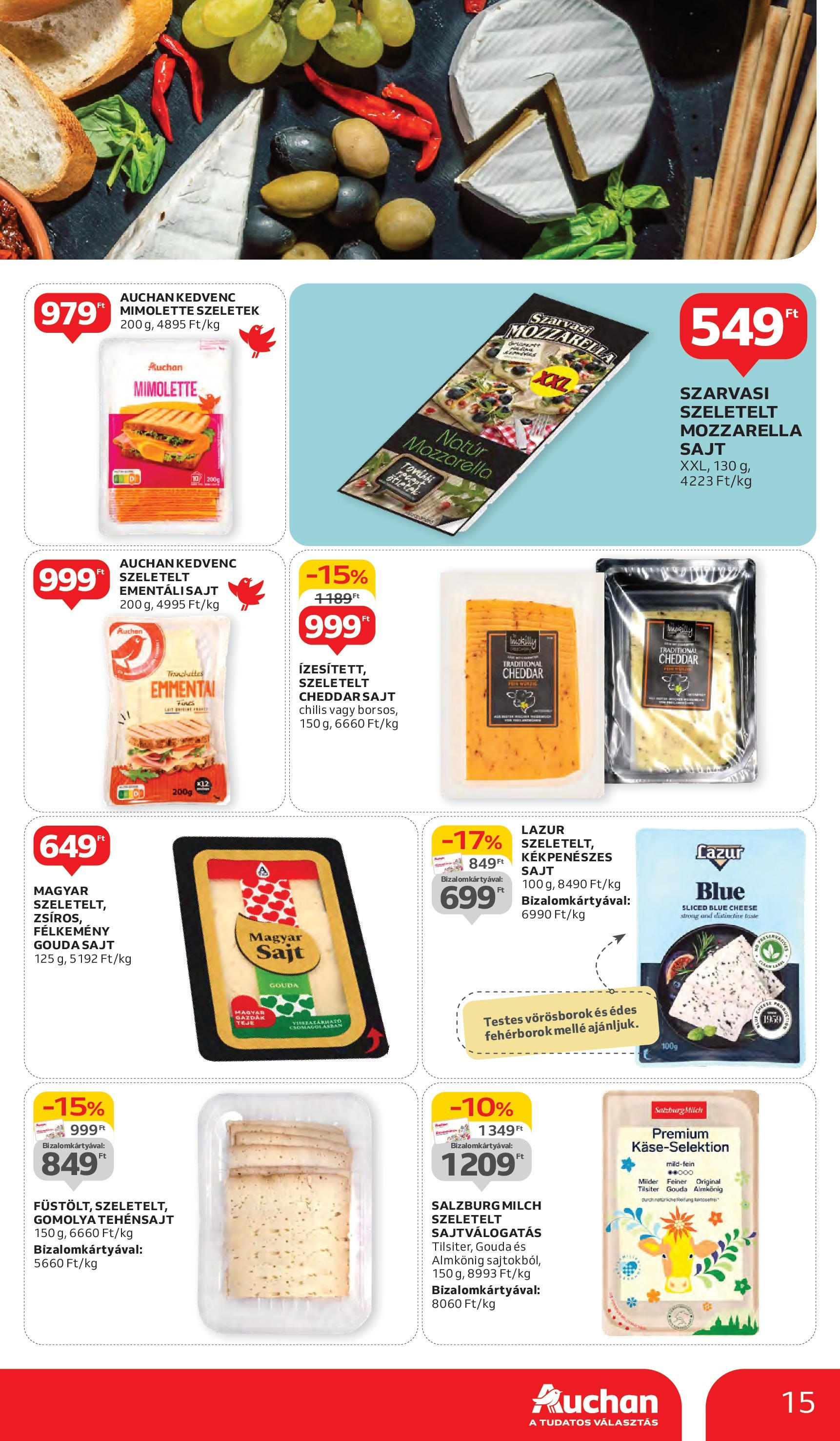 Auchan Akciós újság - 2025.06.05. -tól/töl > akció, lapozható szórólap 🛍️ | Oldal: 15 | Termékek: Mozzarella, Gouda, Sajt, Cheddar