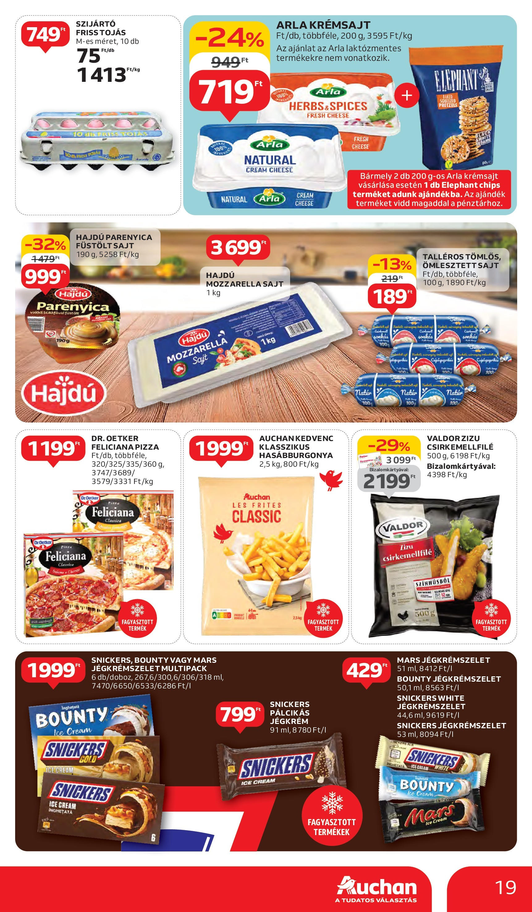 Auchan Akciós újság - 2025.06.05. -tól/töl > akció, lapozható szórólap 🛍️ | Oldal: 19 | Termékek: Mozzarella, Tojás, Hasábburgonya, Pálcikás jégkrém
