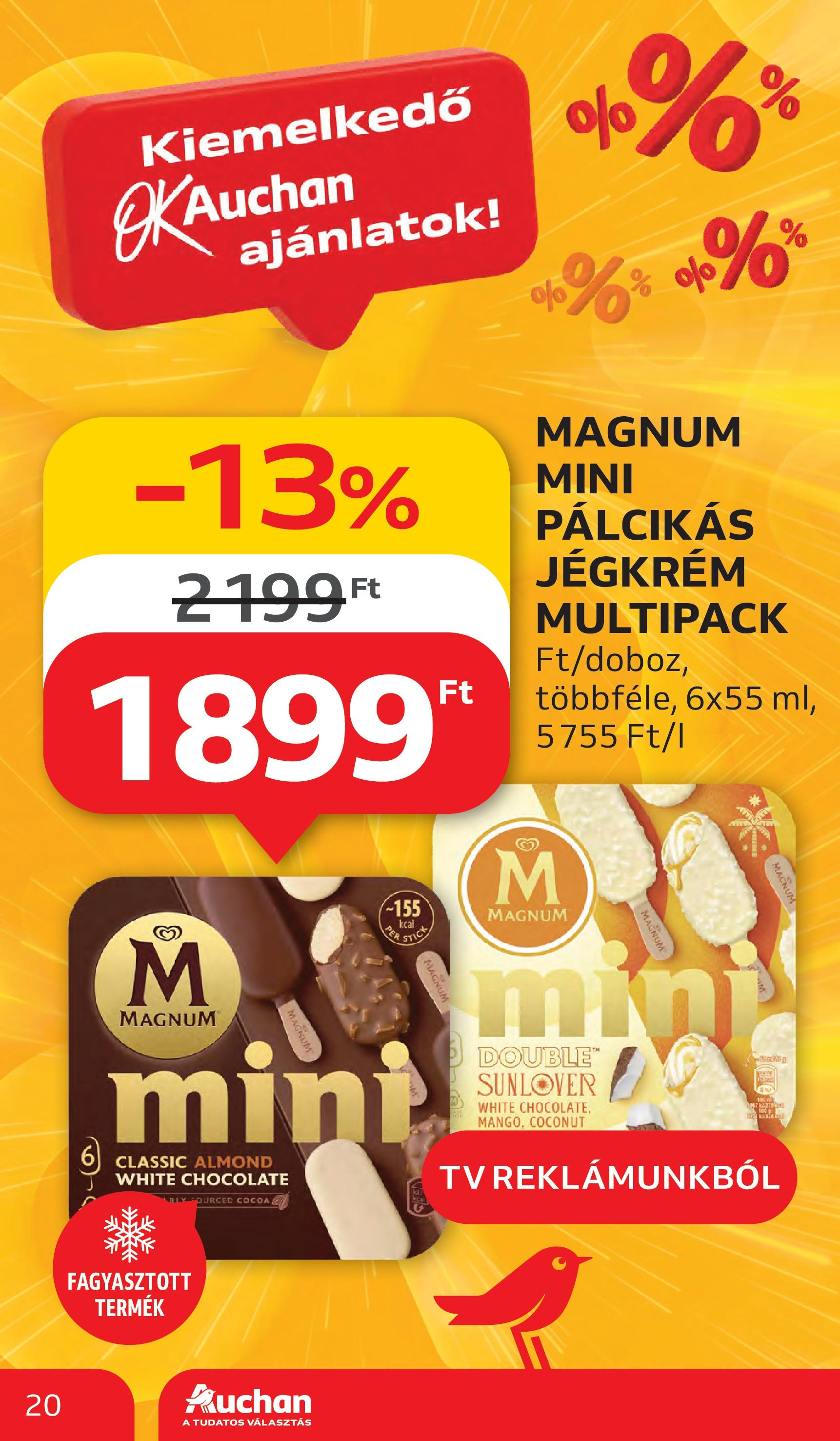 Auchan Akciós újság - 2025.06.05. -tól/töl > akció, lapozható szórólap 🛍️ | Oldal: 20 | Termékek: Magnum, TV, Jégkrém, Pálcikás jégkrém