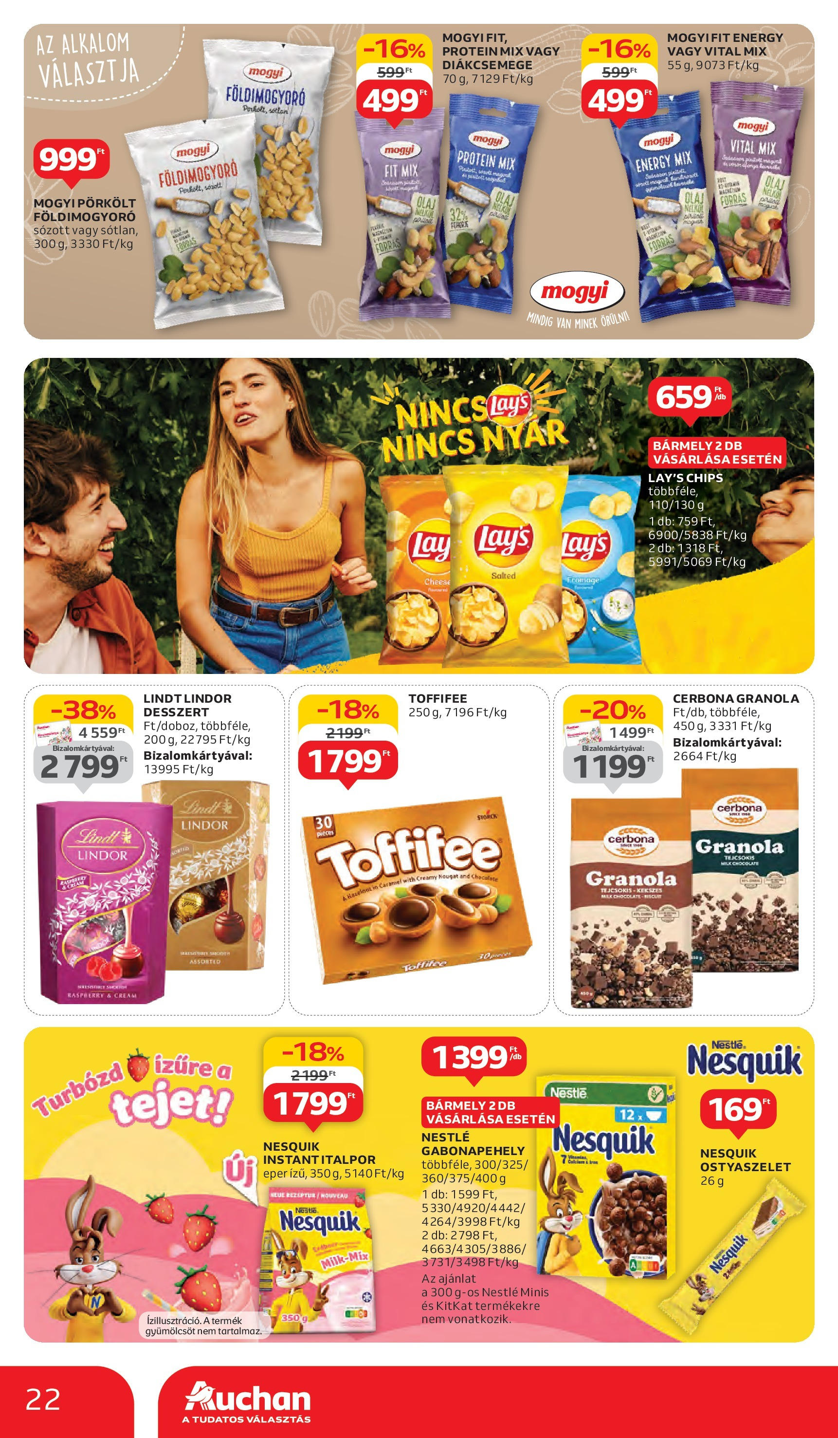 Auchan Akciós újság - 2025.06.05. -tól/töl > akció, lapozható szórólap 🛍️ | Oldal: 22 | Termékek: Chips, Nesquik, Toffifee, Földimogyoró