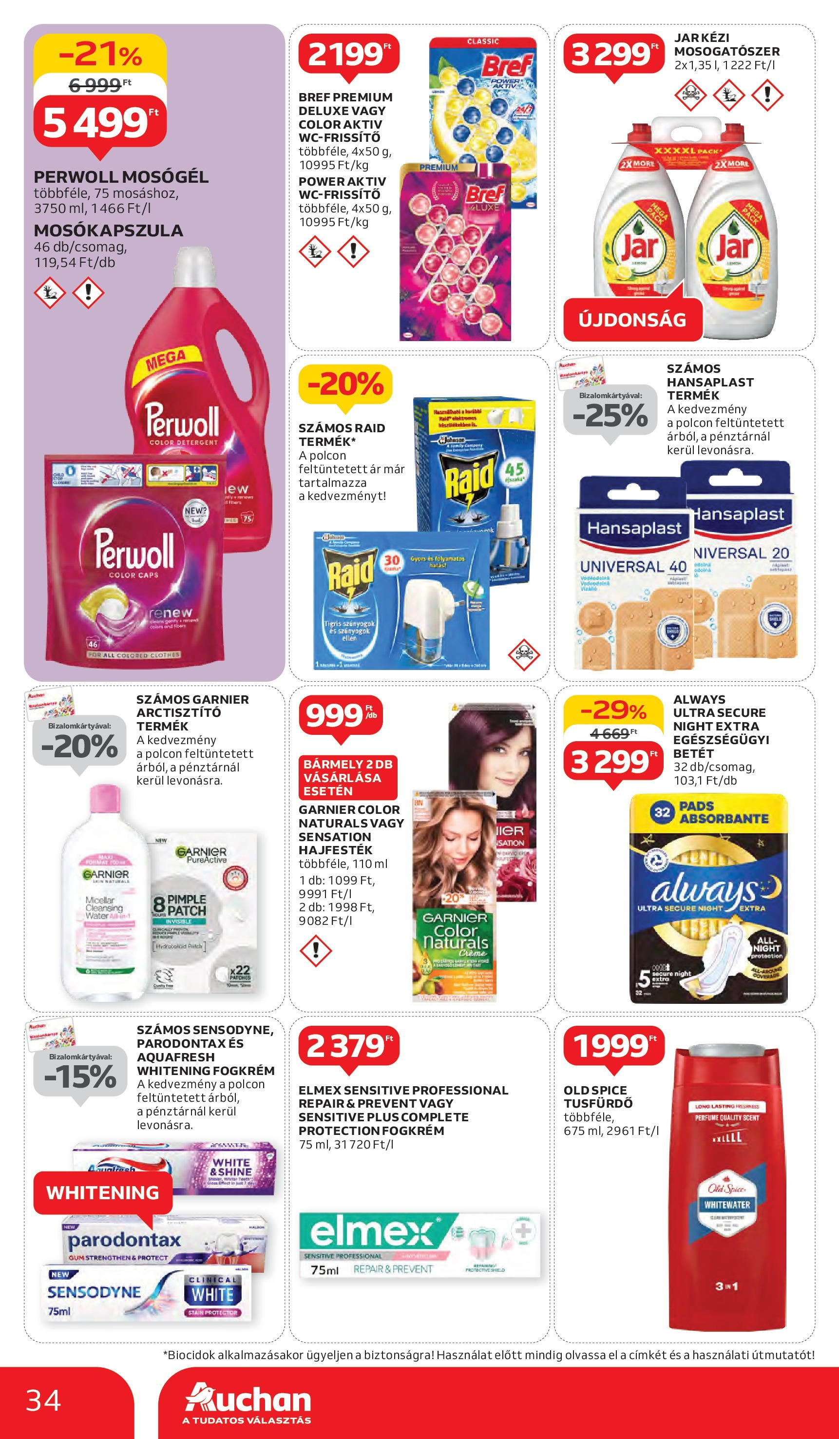 Auchan Akciós újság - 2025.06.05. -tól/töl > akció, lapozható szórólap 🛍️ | Oldal: 34 | Termékek: Mosókapszula, Tusfürdő, Fogkrém, Mosogatószer