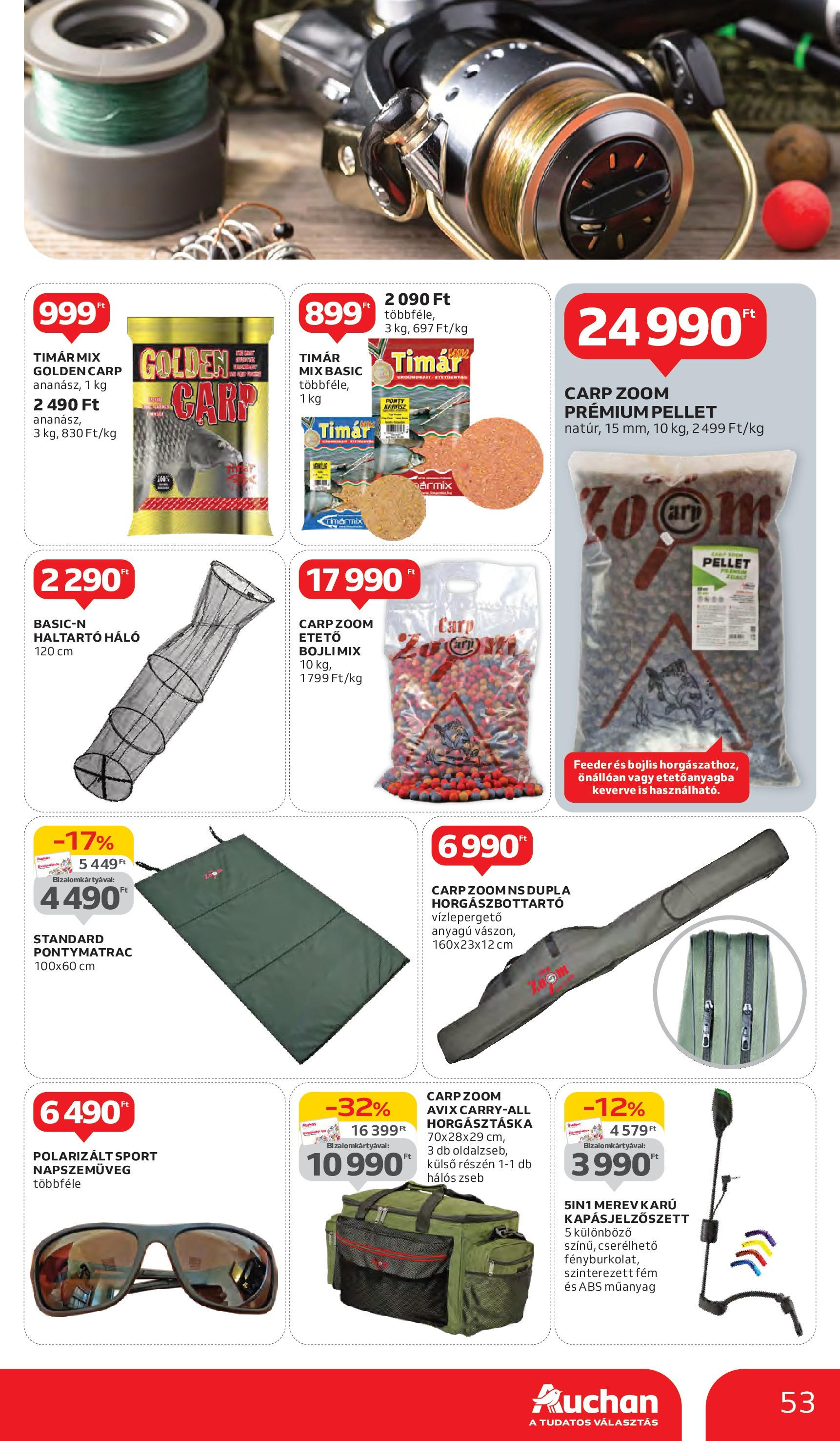 Auchan Akciós újság - 2025.06.05. -tól/töl > akció, lapozható szórólap 🛍️ | Oldal: 53 | Termékek: Napszemüveg, Ponty, Horgásztáska