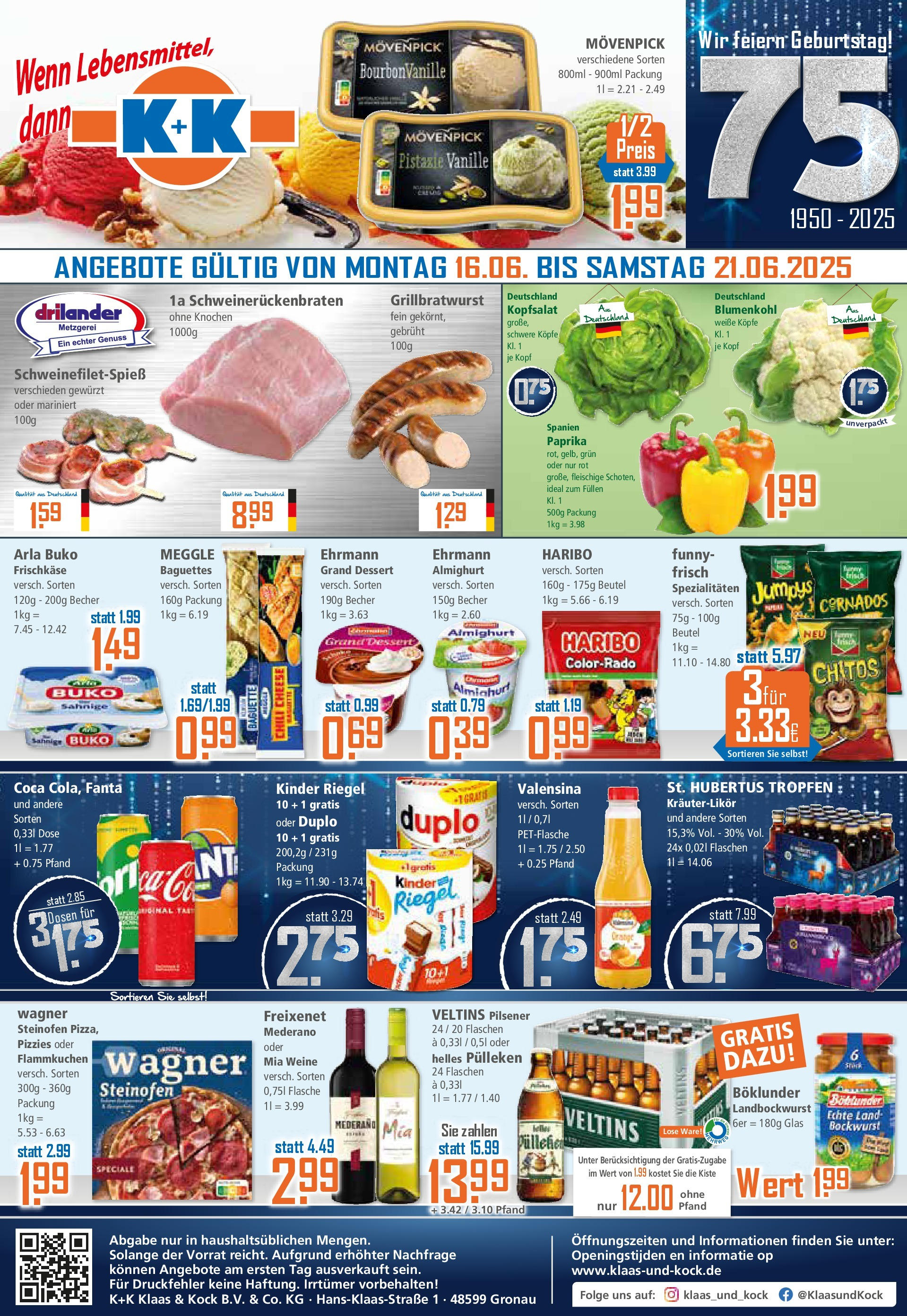 Klaas & Kock - K+K: Wochenangebote (ab 16.06.2025) zum Blättern | Seite: 1 | Produkte: Fanta, Ehrmann almighurt, Haribo, Valensina