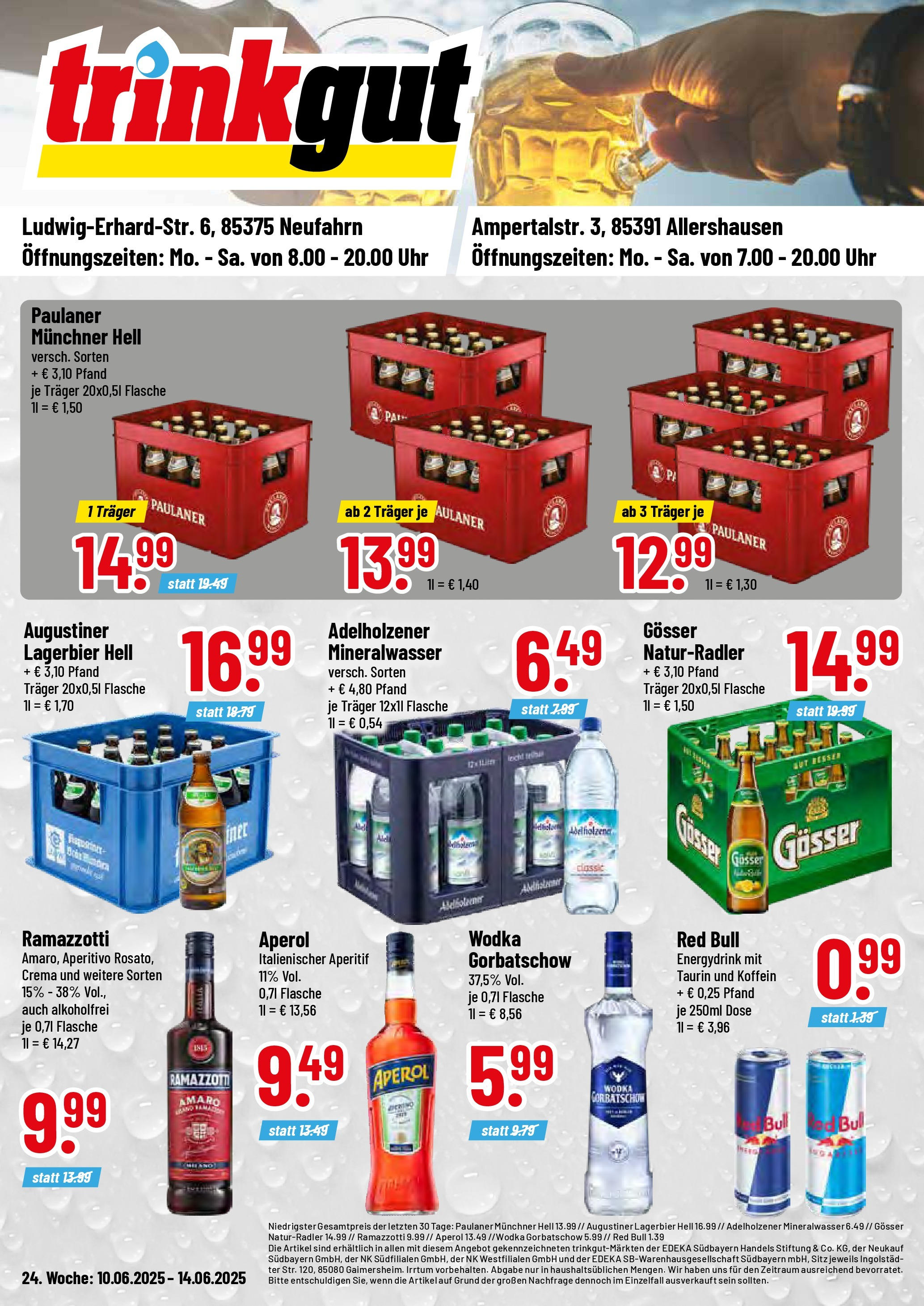 Trinkgut prospekt Neufahrn	 (ab 08.06.2025) » Angebote online | Seite: 1 | Produkte: Mineralwasser, Aperol, Hut, Uhr