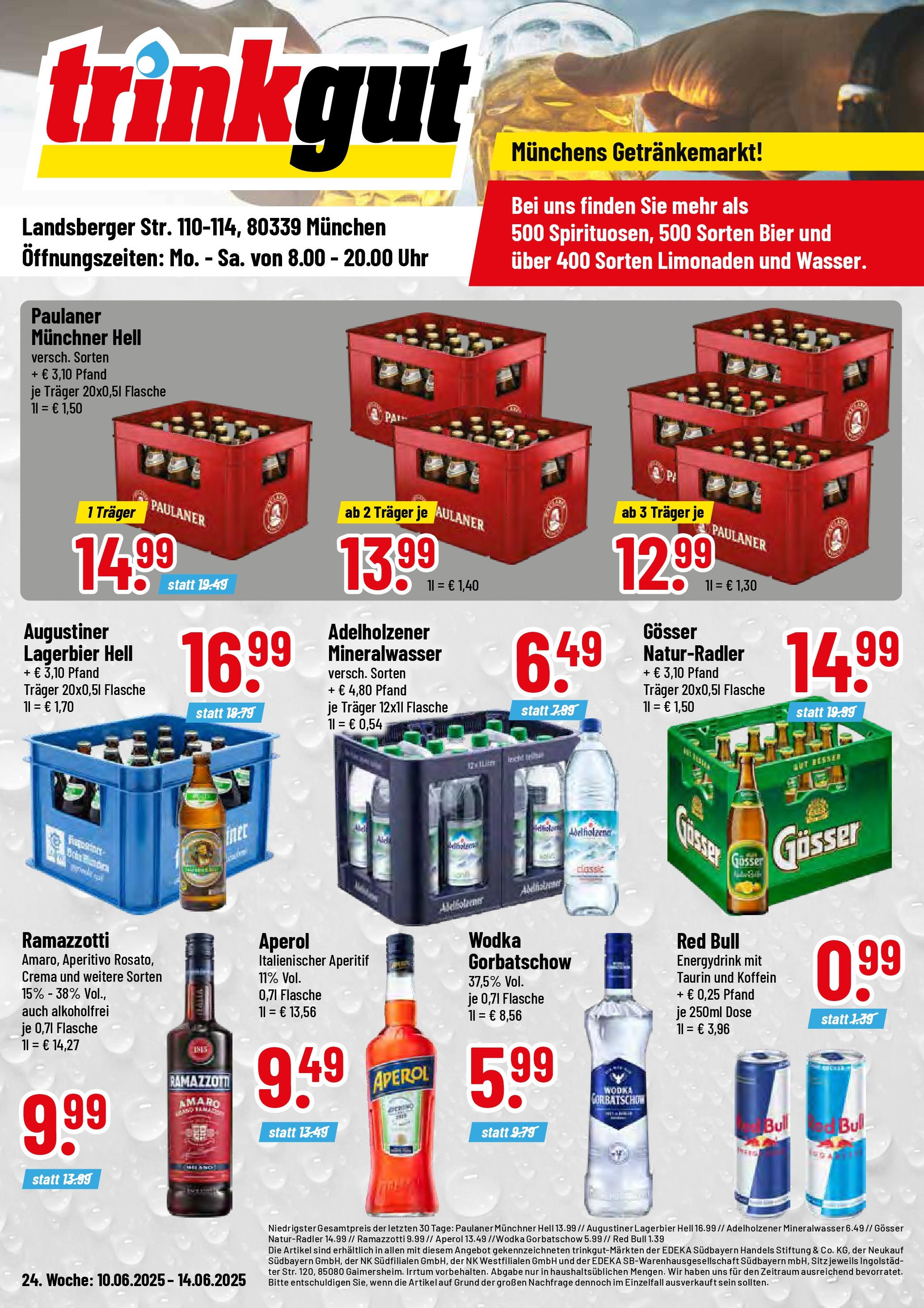 Trinkgut prospekt München	 (ab 08.06.2025) » Angebote online | Seite: 1 | Produkte: Hut, Wodka, Ramazzotti, Paulaner