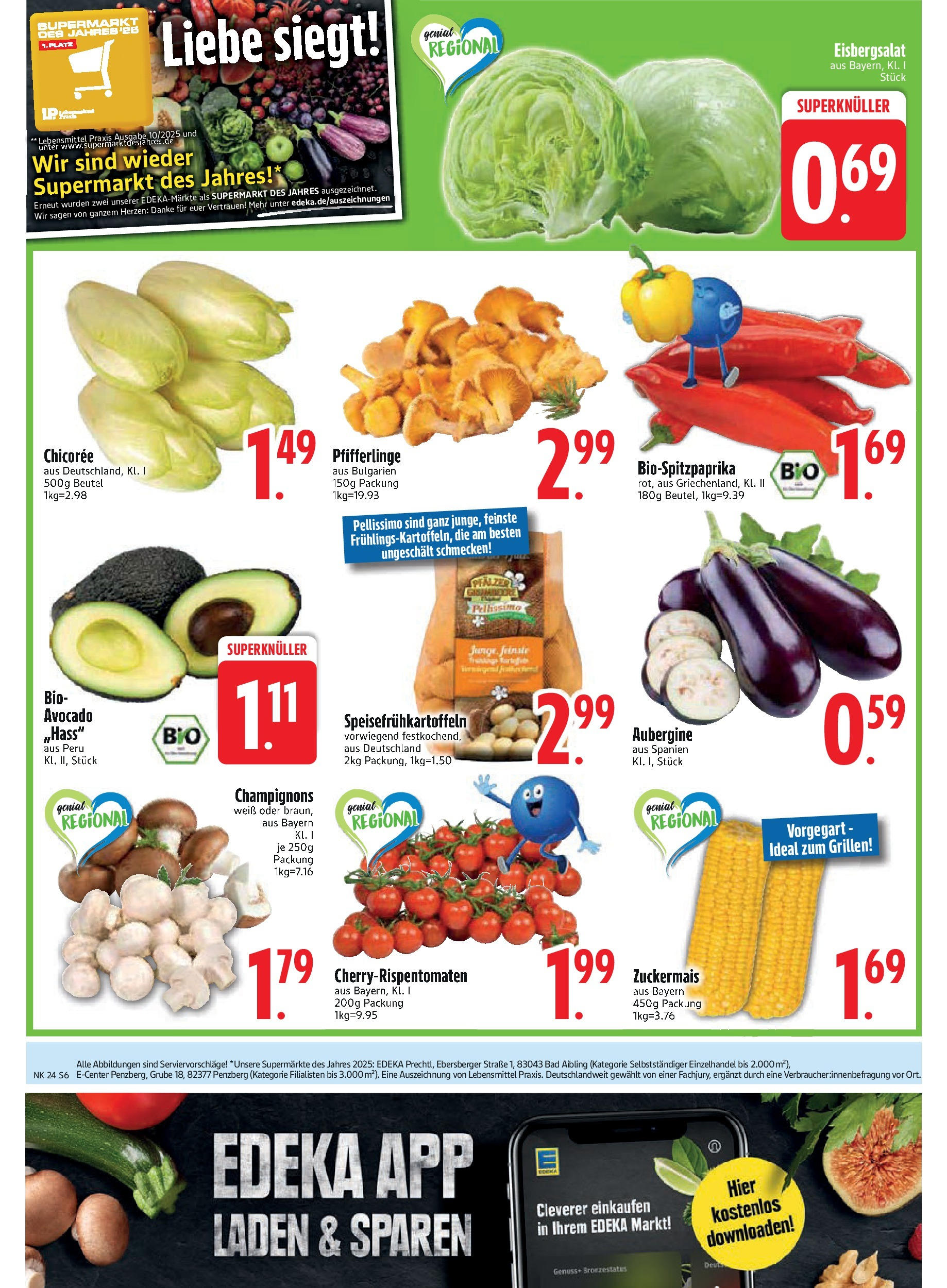 Edeka - EDEKA: Wochenangebote (ab 08.06.2025) » Angebote Online | Seite: 6 | Produkte: Bad, Eisbergsalat, Champignons, Aubergine