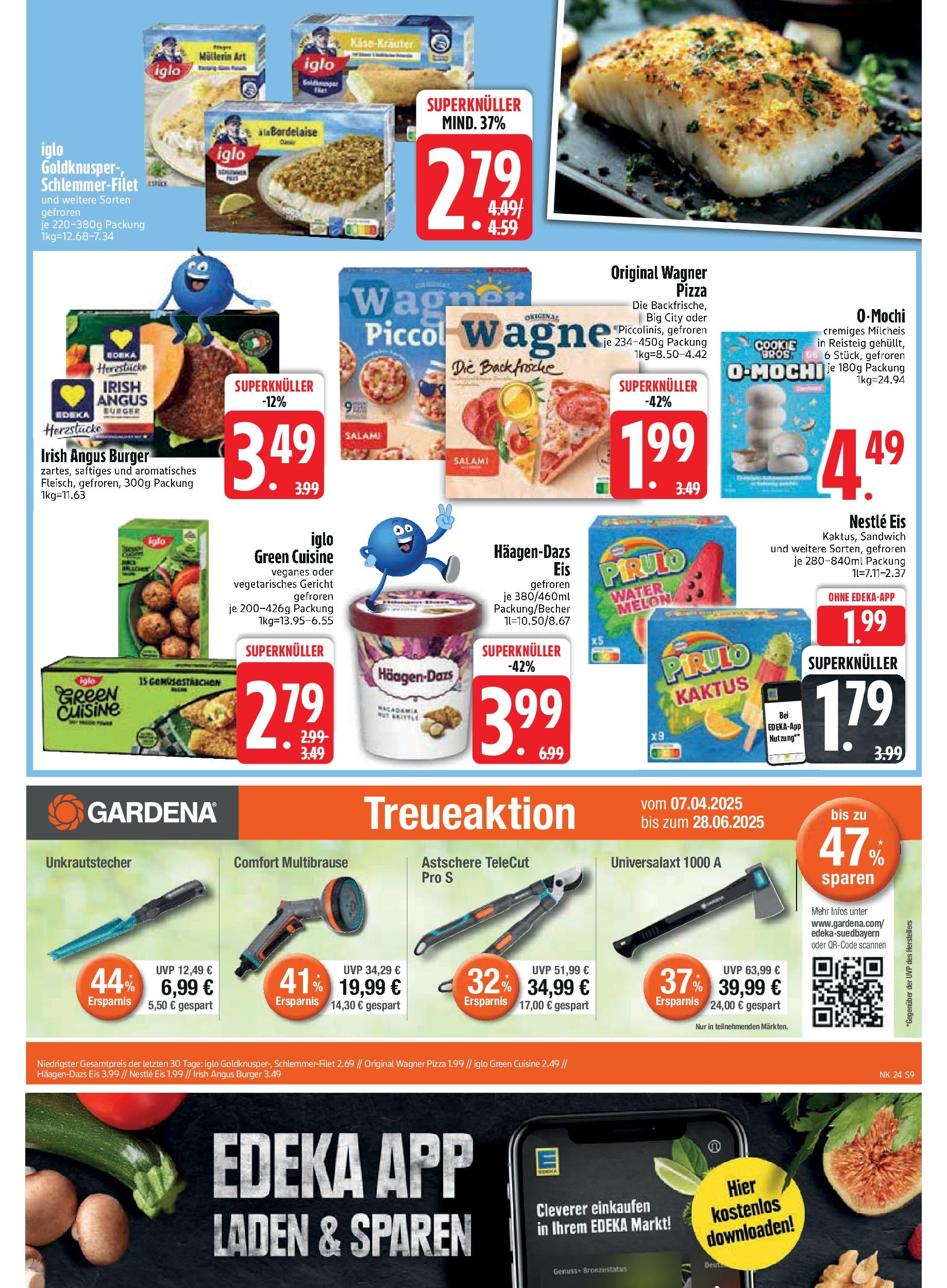 Edeka - EDEKA: Wochenangebote (ab 08.06.2025) » Angebote Online | Seite: 9 | Produkte: Burger, Wagner pizza, Salami, Iglo schlemmerfilet