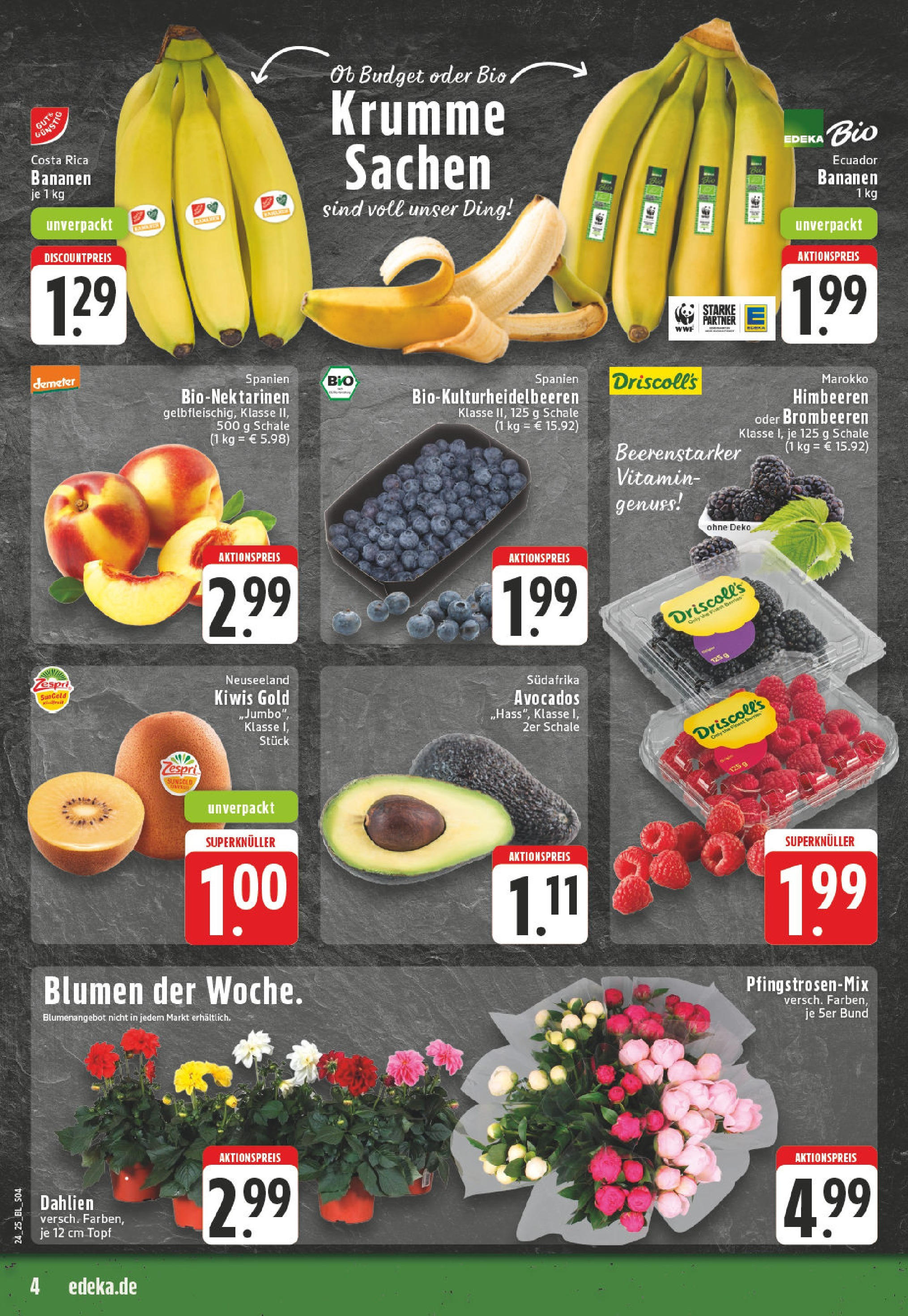 Edeka prospekt Detmold	 (ab 08.06.2025) » Angebote Online | Seite: 4 | Produkte: Himbeeren, Blumen, Bananen, Kiwi