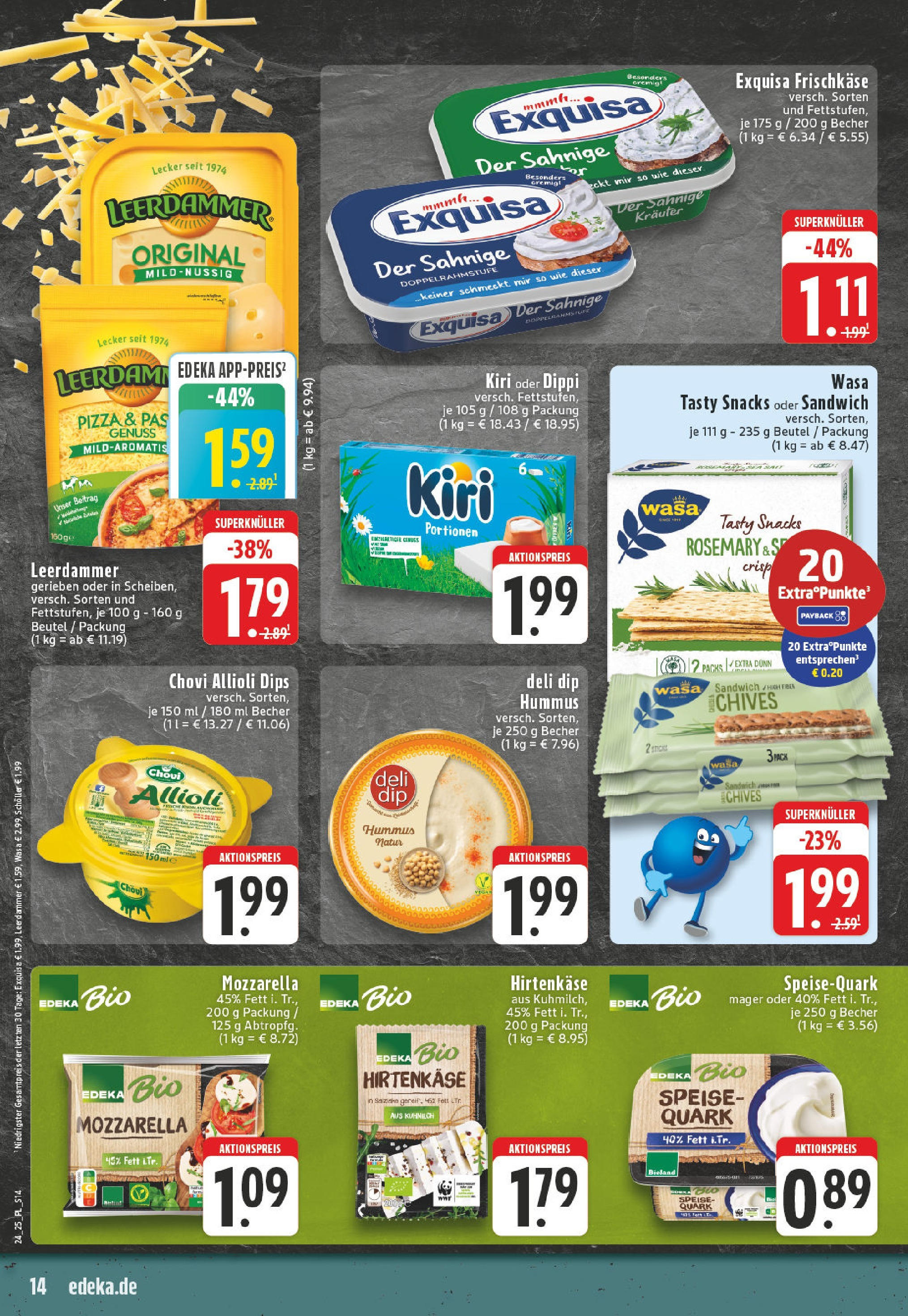 Edeka prospekt Titz	 (ab 08.06.2025) » Angebote Online | Seite: 14 | Produkte: Exquisa, Pizza, Speisequark, Frischkase