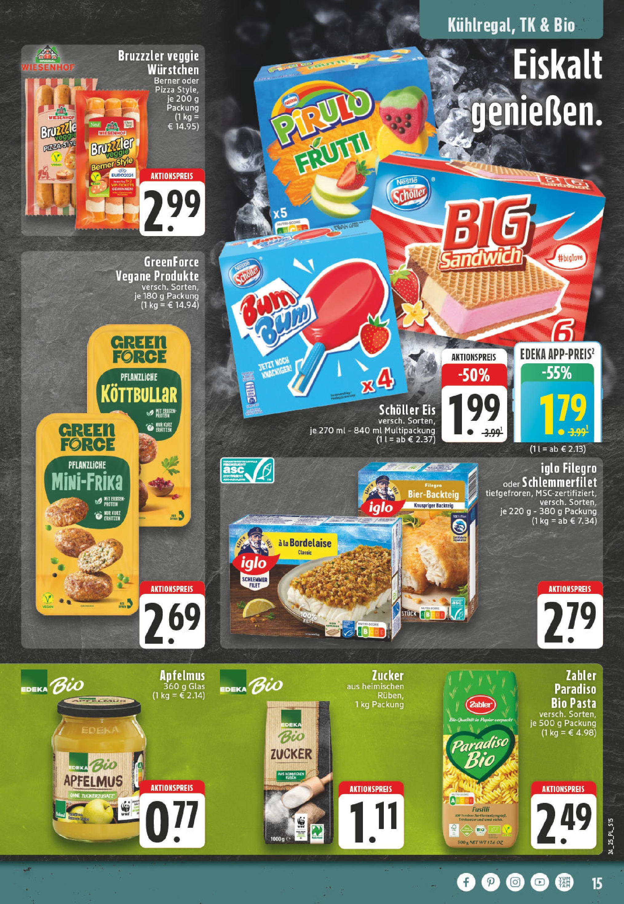Edeka prospekt Titz	 (ab 08.06.2025) » Angebote Online | Seite: 15 | Produkte: Zucker, Pasta, Eis, Erbsen