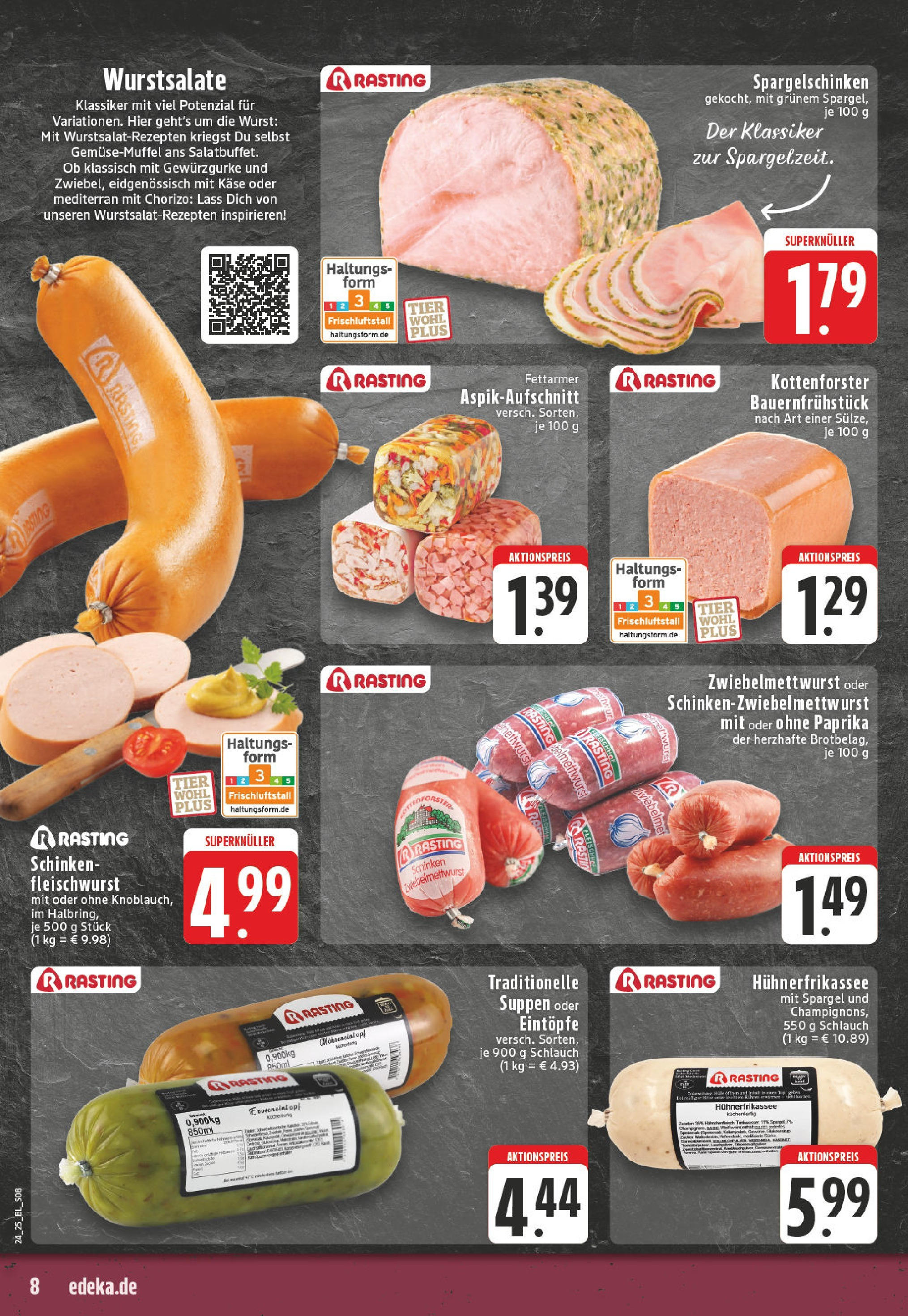 Edeka prospekt Detmold	 (ab 08.06.2025) » Angebote Online | Seite: 8 | Produkte: Käse, Spargel, Wurst, Schinken
