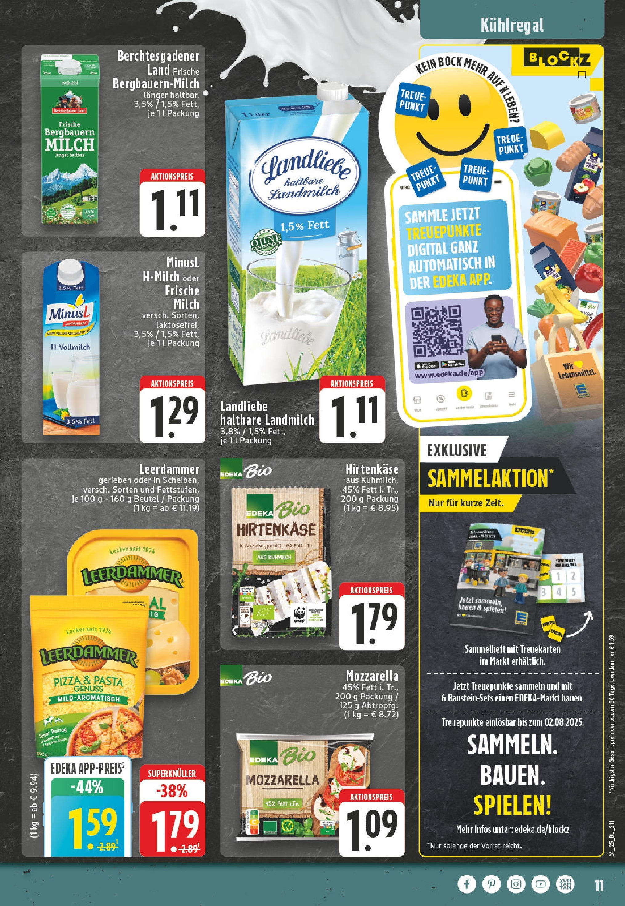 Edeka prospekt Detmold	 (ab 08.06.2025) » Angebote Online | Seite: 11 | Produkte: Milch, Leerdammer, Pasta, Pizza