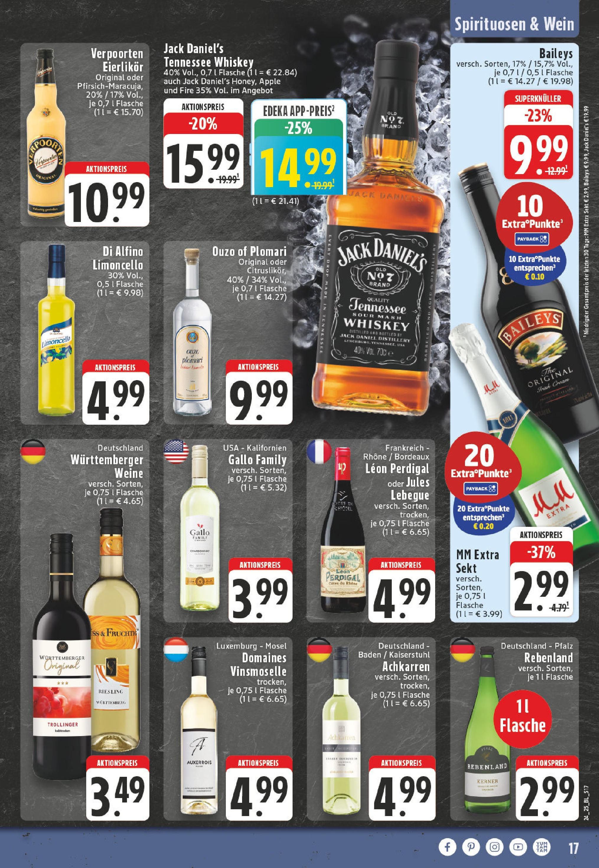 Edeka prospekt Detmold	 (ab 08.06.2025) » Angebote Online | Seite: 17 | Produkte: Sekt, Jack Daniel's, Baileys, Wein