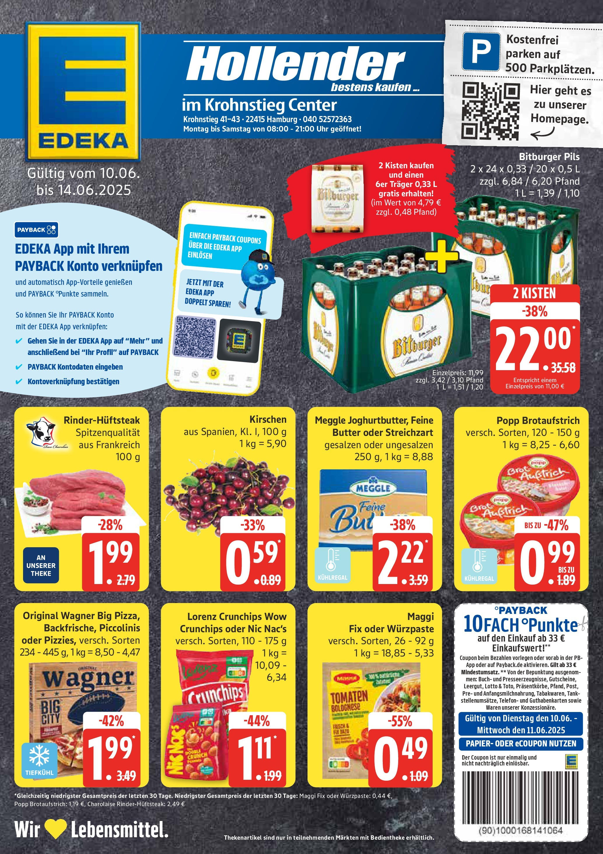 Edeka prospekt Hamburg	 (ab 08.06.2025) » Angebote Online | Seite: 1 | Produkte: Bitburger, Theke, Chips, Uhr