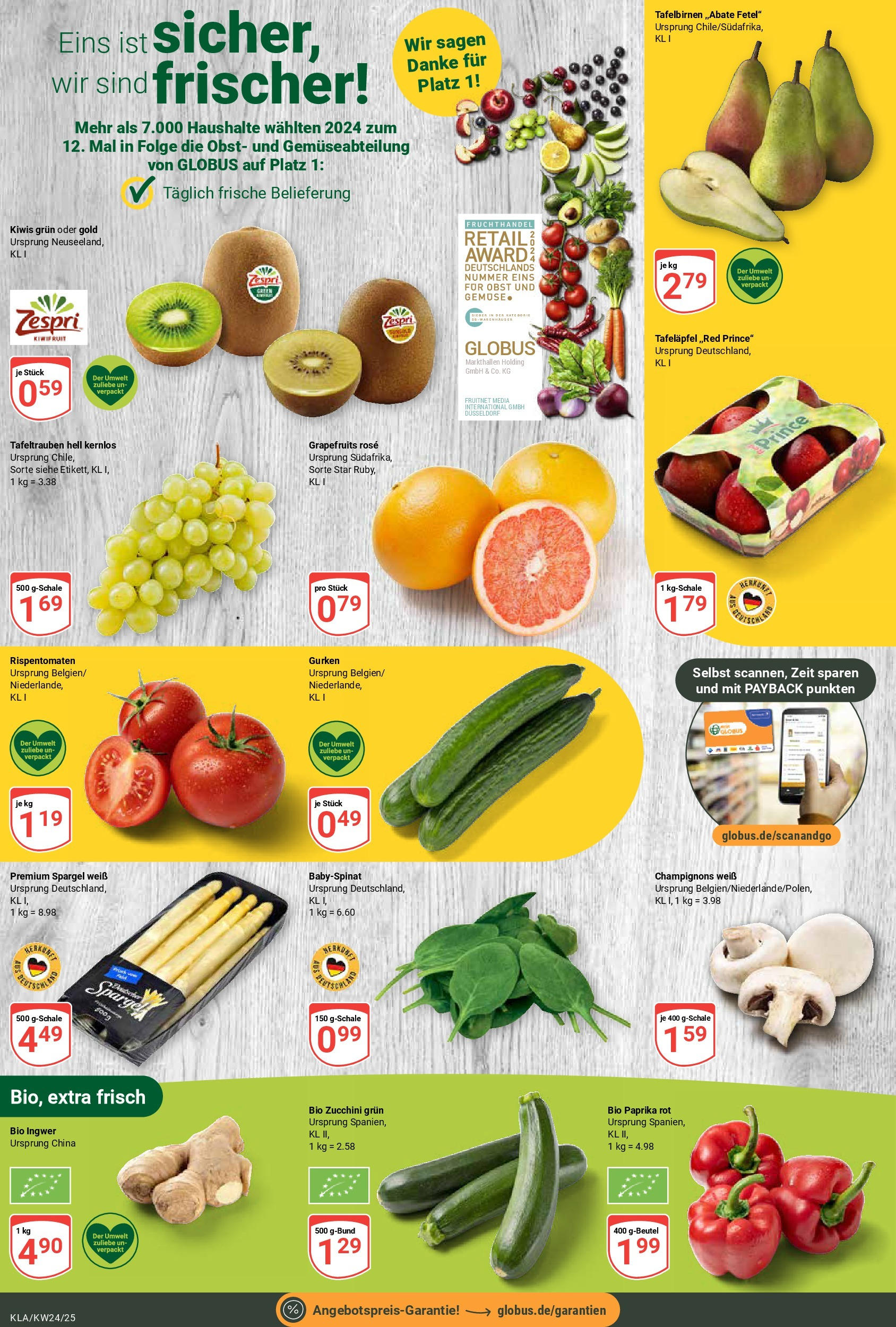 Globus prospekt Kaiserslautern	 (ab 08.06.2025) » Angebote online | Seite: 6 | Produkte: Paprika rot, Grapefruit, Obst, Zucchini