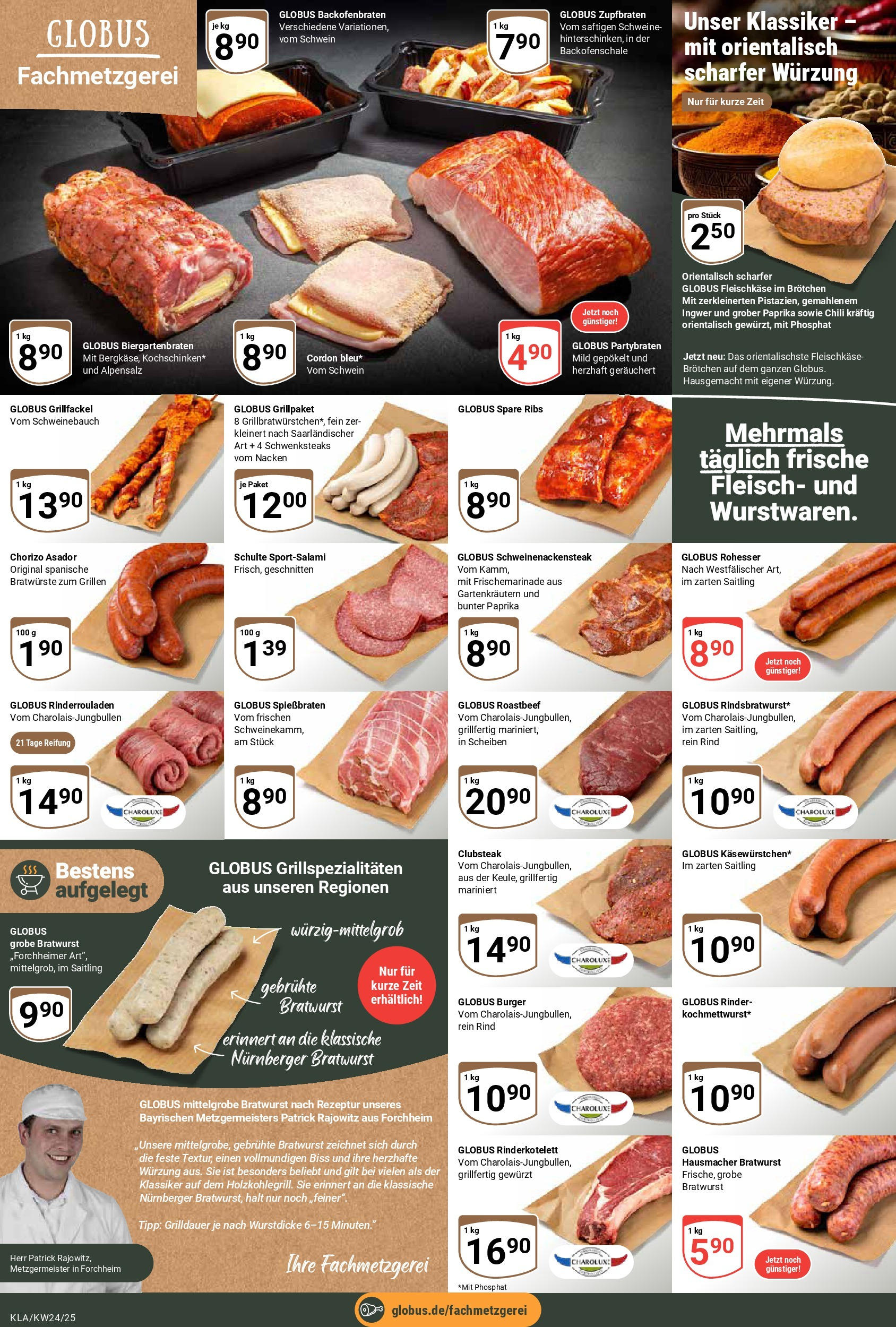 Globus prospekt Kaiserslautern	 (ab 08.06.2025) » Angebote online | Seite: 9 | Produkte: Schweinebauch, Bratwurst, Burger, Fleisch