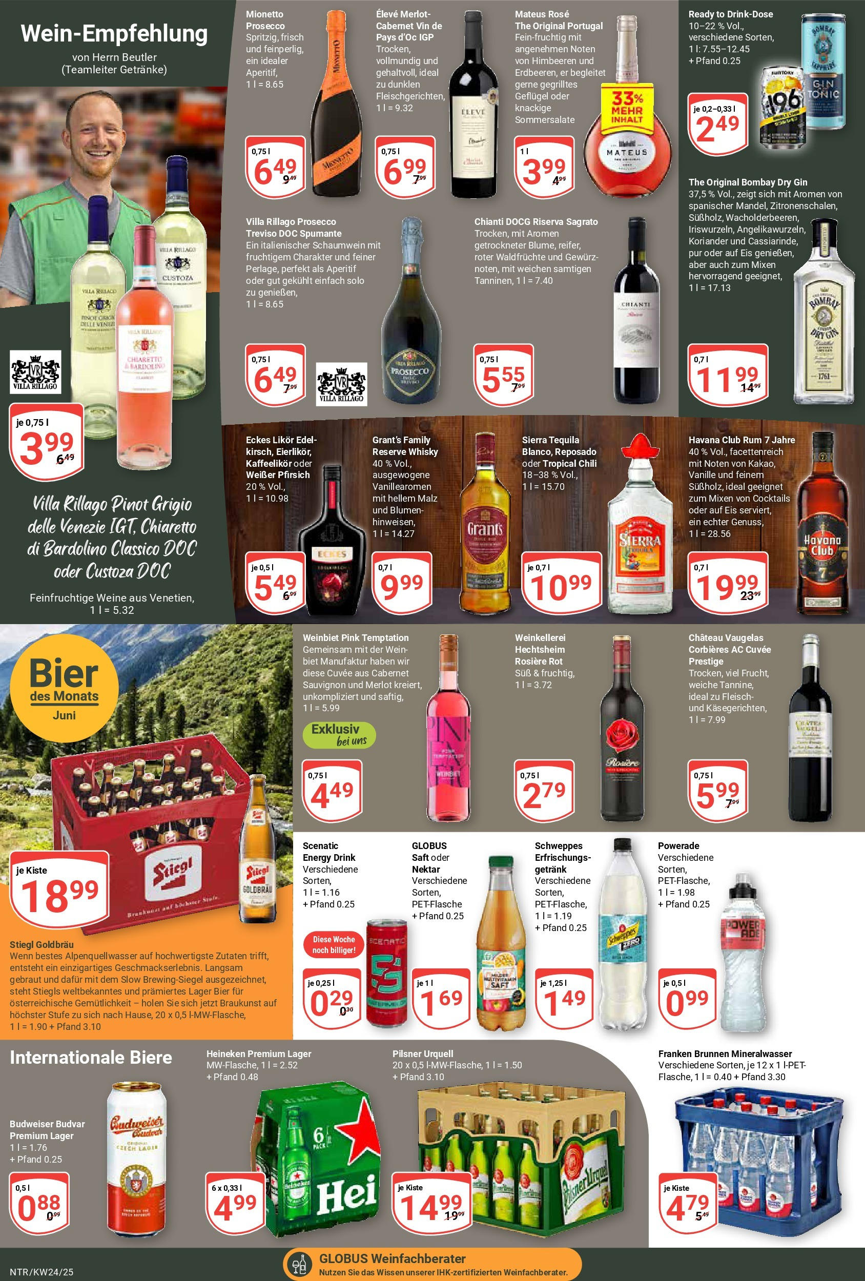 Globus prospekt Neutraubling	 (ab 08.06.2025) » Angebote online | Seite: 15 | Produkte: Likör, Mineralwasser, Powerade, Eis