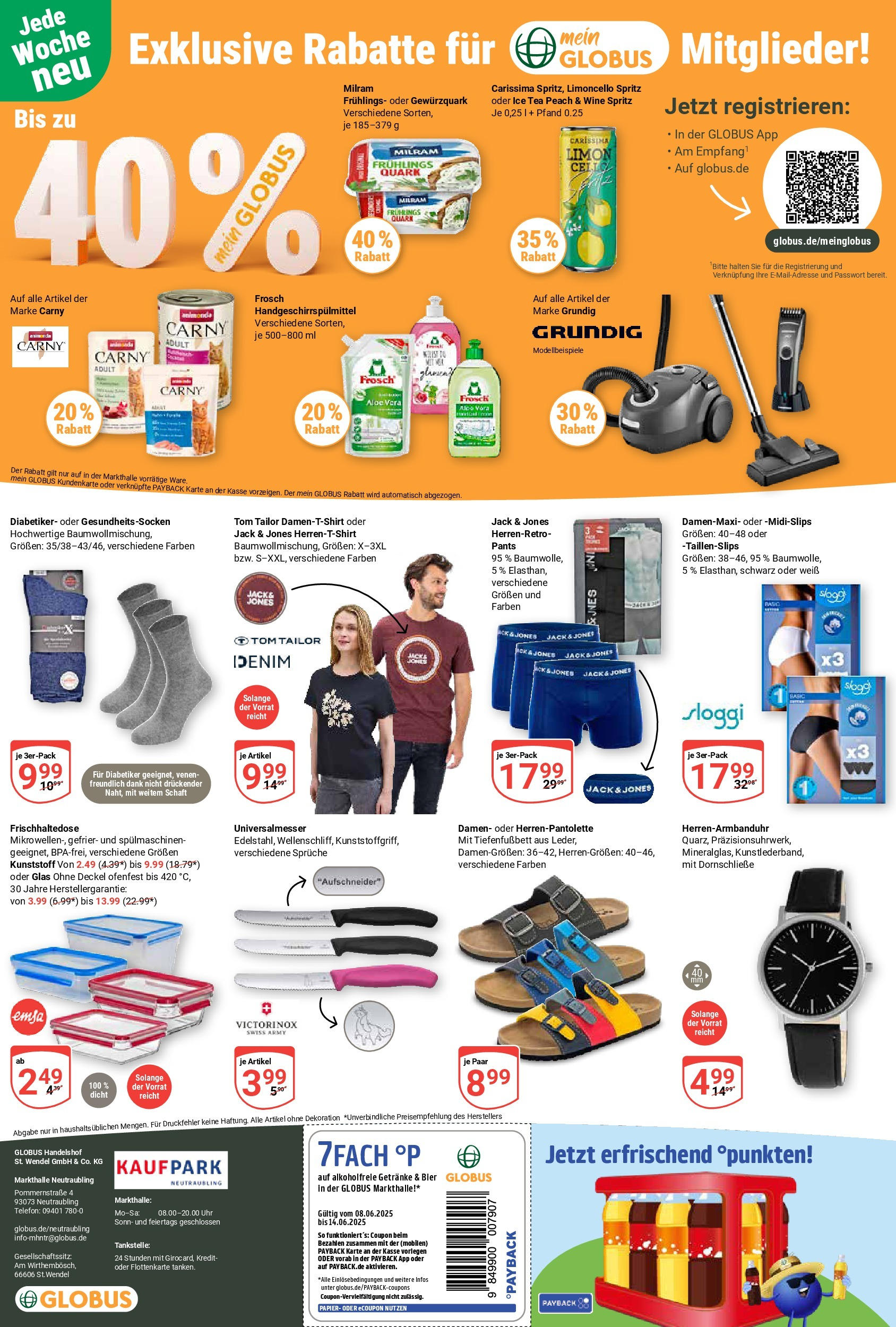 Globus prospekt Neutraubling	 (ab 08.06.2025) » Angebote online | Seite: 23 | Produkte: Quark, Bier, Telefon, Uhr