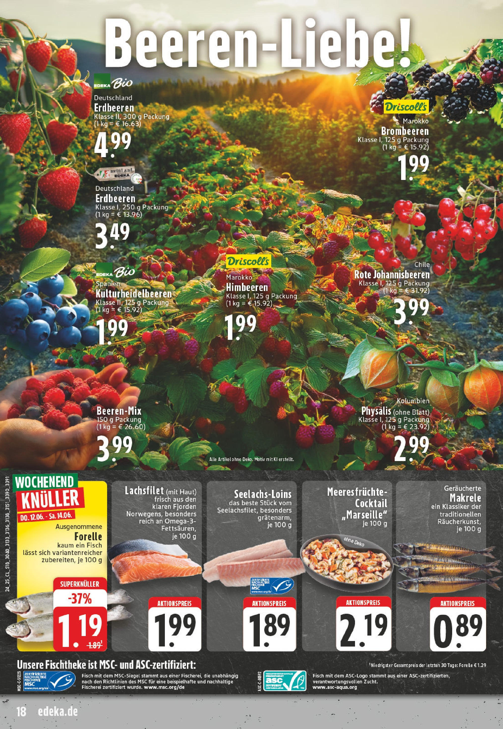 Edeka prospekt Emmerich	 (ab 08.06.2025) » Angebote Online | Seite: 18 | Produkte: Himbeeren, Fisch, Meeresfrüchte, Erdbeeren