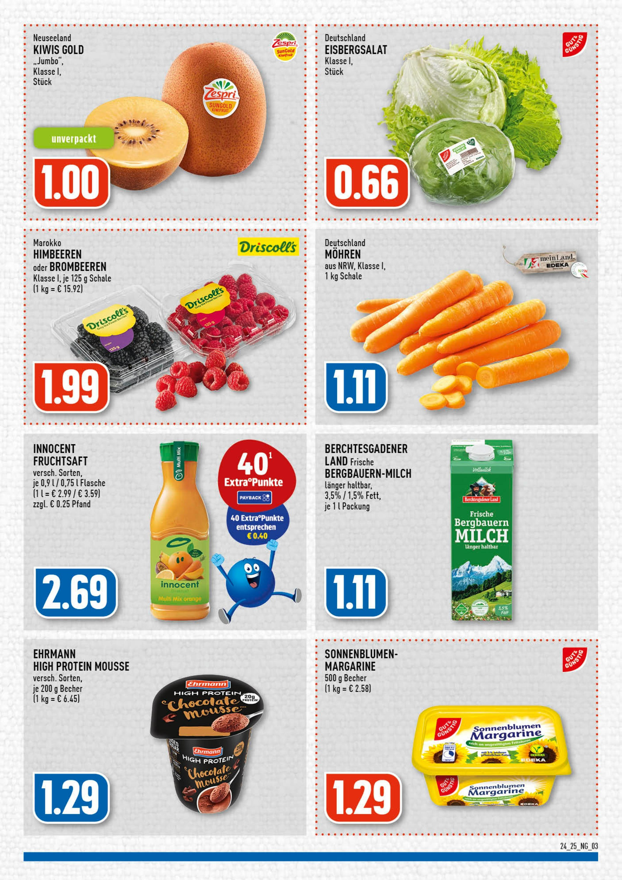 Edeka prospekt Köln-Vingst	 (ab 08.06.2025) » Angebote Online | Seite: 3 | Produkte: Himbeeren, Margarine, Milch, Eisbergsalat