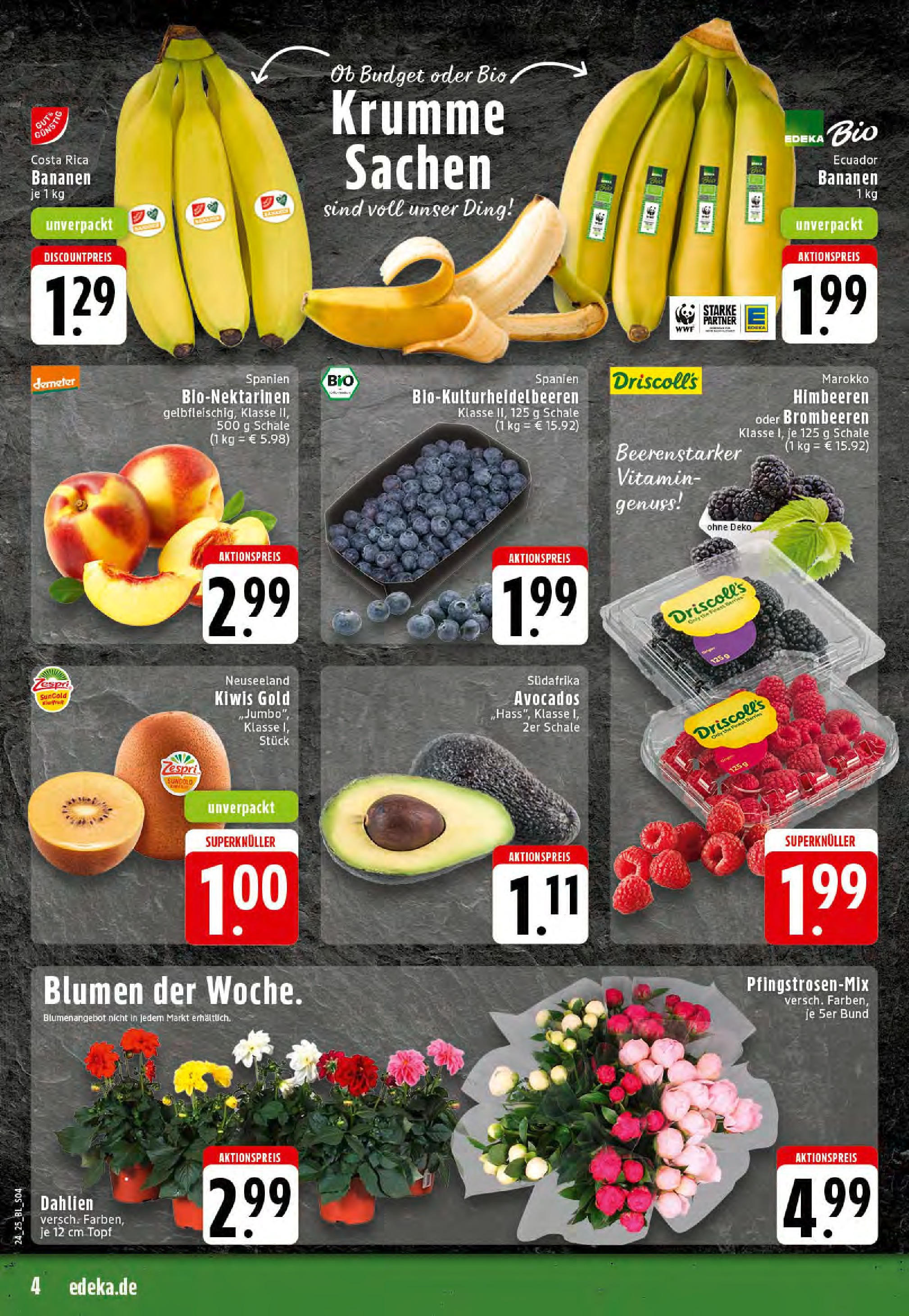 Edeka prospekt Hörstel-Riesenbeck	 (ab 08.06.2025) » Angebote Online | Seite: 4 | Produkte: Himbeeren, Blumen, Bananen, Kiwi