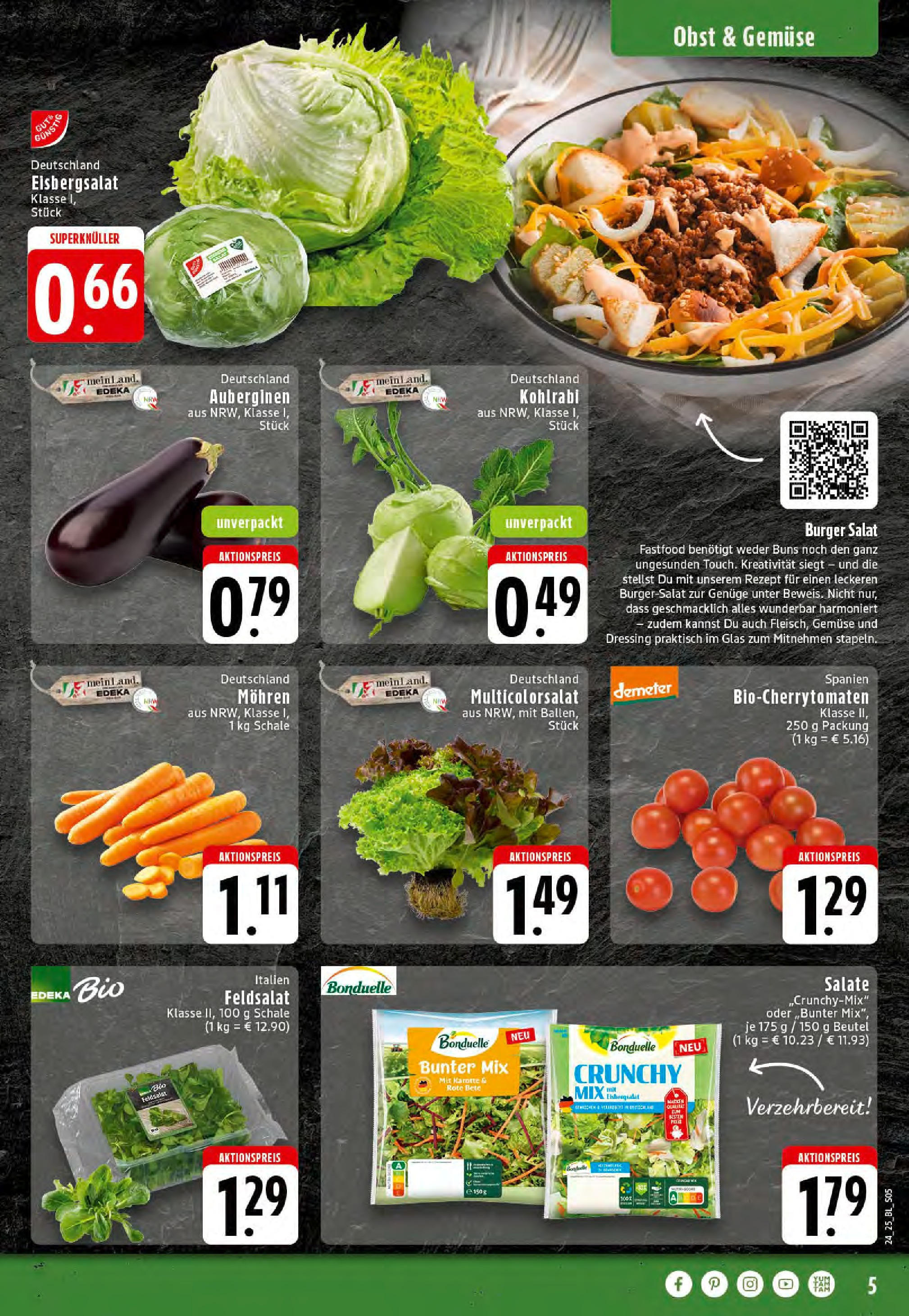 Edeka prospekt Hörstel-Riesenbeck	 (ab 08.06.2025) » Angebote Online | Seite: 5 | Produkte: Burger, Eisbergsalat, Gemüse, Obst