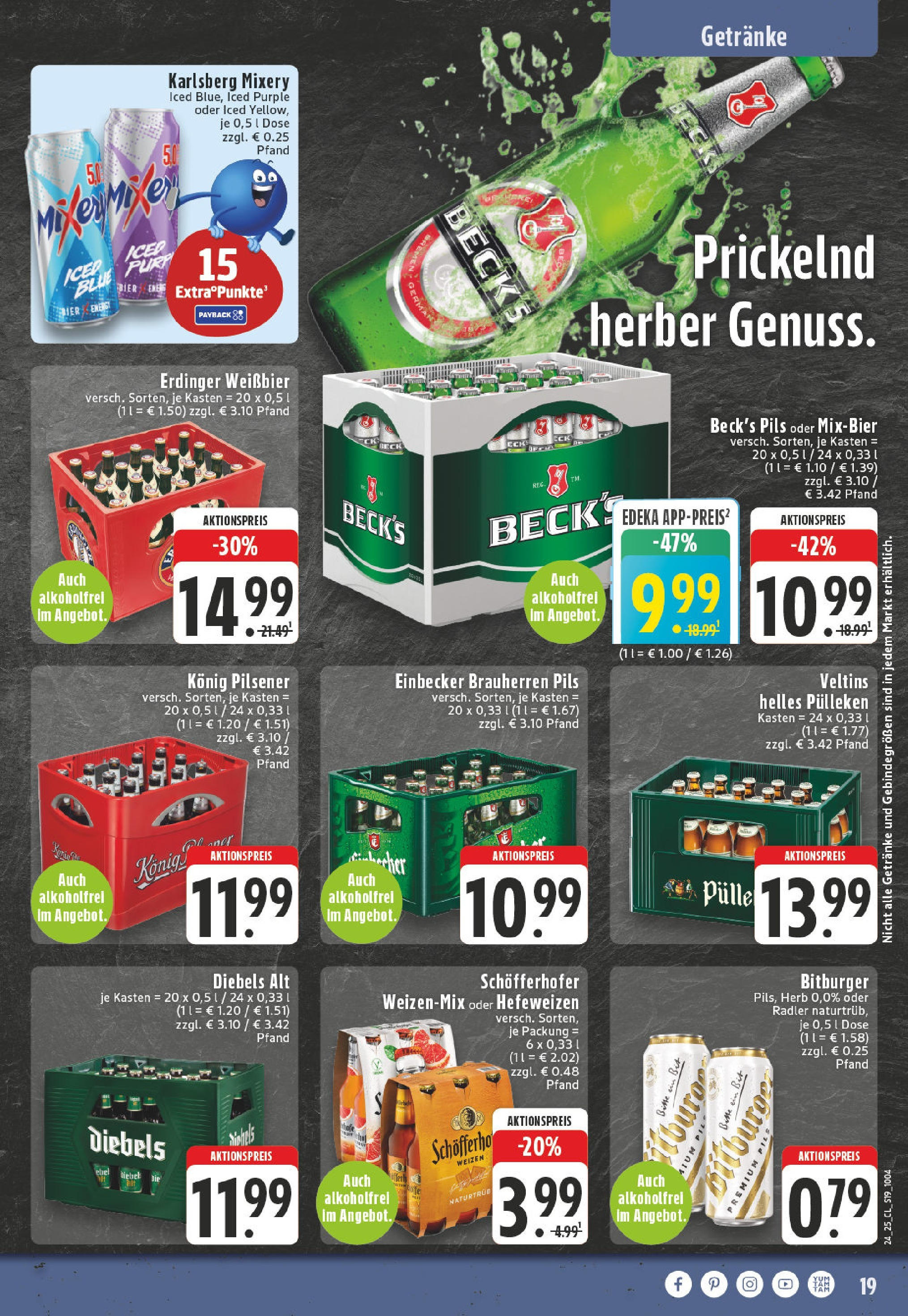 Edeka prospekt Versmold	 (ab 08.06.2025) » Angebote Online | Seite: 19 | Produkte: Helles pulleken, Bitburger, Konig pilsener, Erdinger